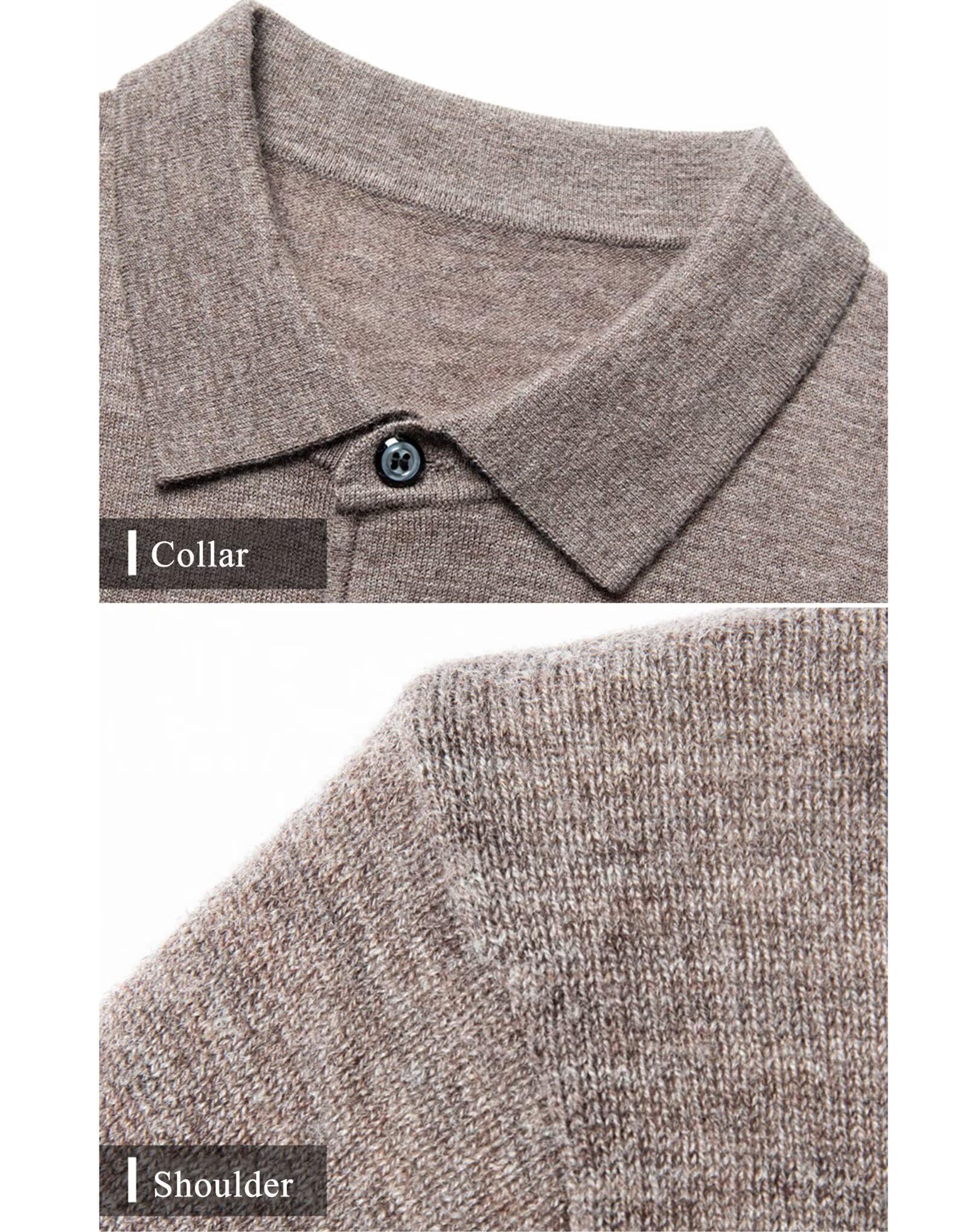HNVAVQ 100% Kaschmir Polo-Pullover Herren Langarm Strickpullover Leicht