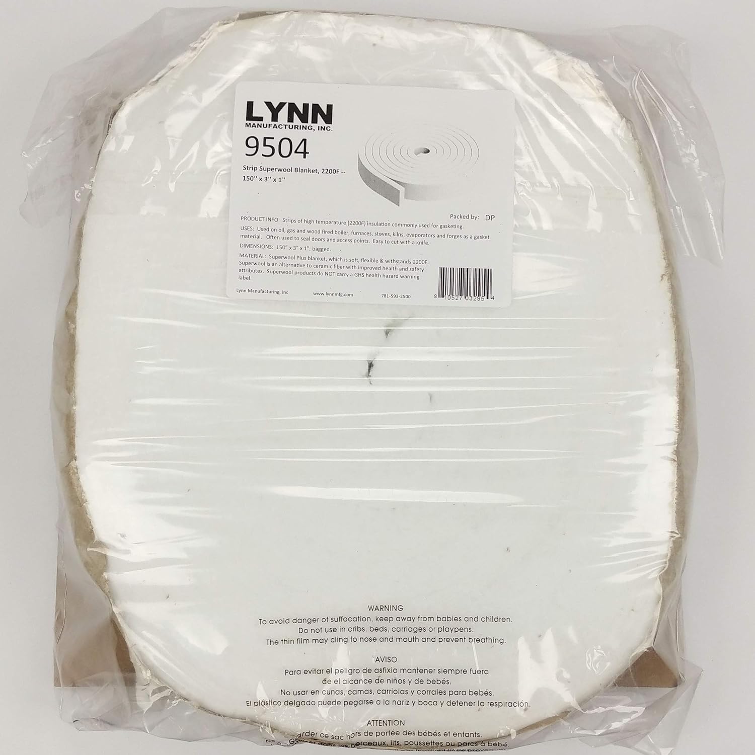 Strip Ceramic Fiber Alternative Blanket, 2200F Rated, 3" x 1" x 150", High Temperature Gasketing for Boiler, Wood Stove, Pellet Stove, Furnace, Kiln, Forge, 9504
