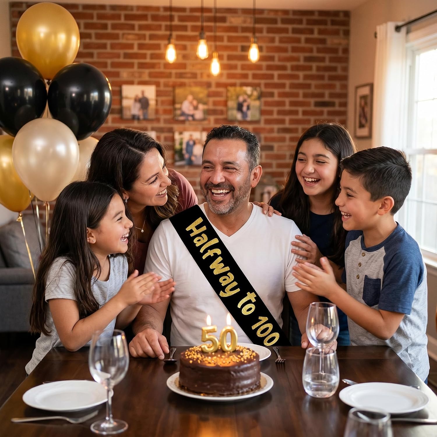Sterling James Co. Halfway to 100 Black and Gold Glitter Satin Sash - 50th Birthday Sash for Him or Her - Party Decorations, Supplies and Gifts