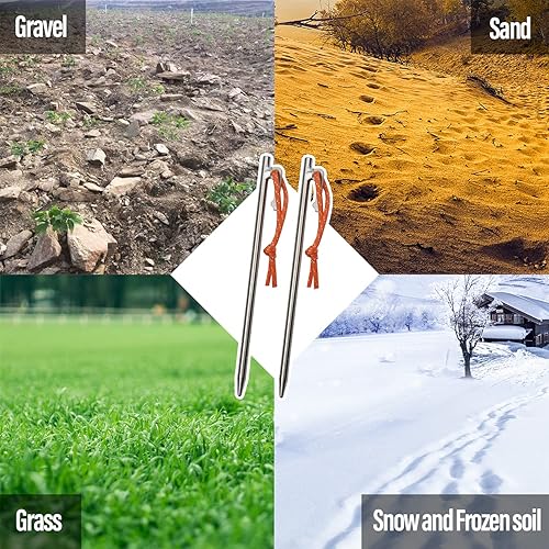 Miniatura 7 de TiTo Titanium Estacas ligeras para tienda de campaña, clavos de tienda de campaña resistentes para acampar al aire libre, senderismo y soporte de