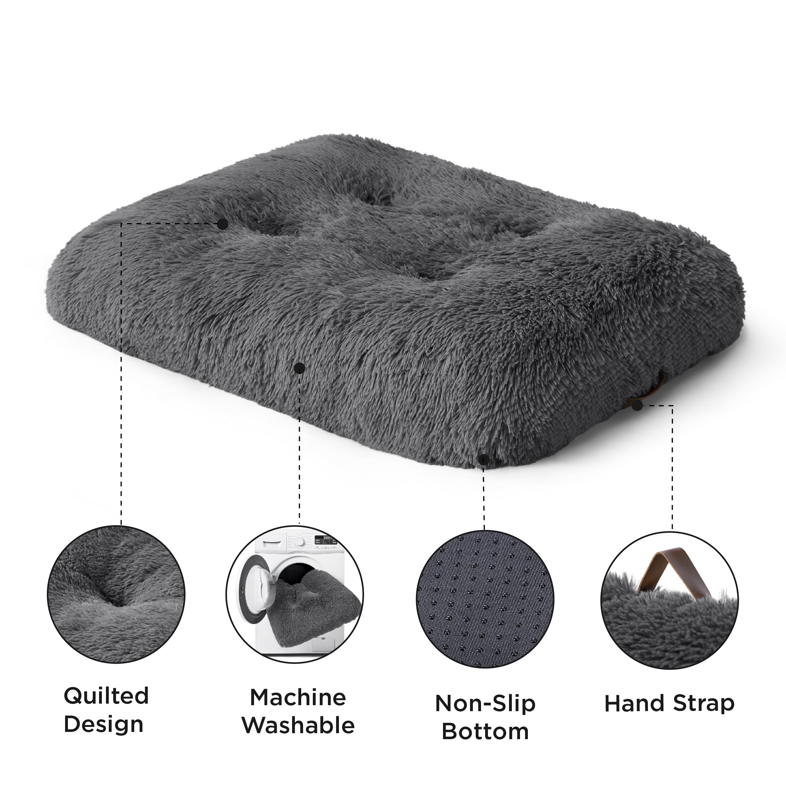 BEDSURE Flauschiges Hundebett Grosse Hunde - 104x69x8 cm Hundebett waschbar für große Hunde, rutschfeste Unterseite, Dunkelgrau