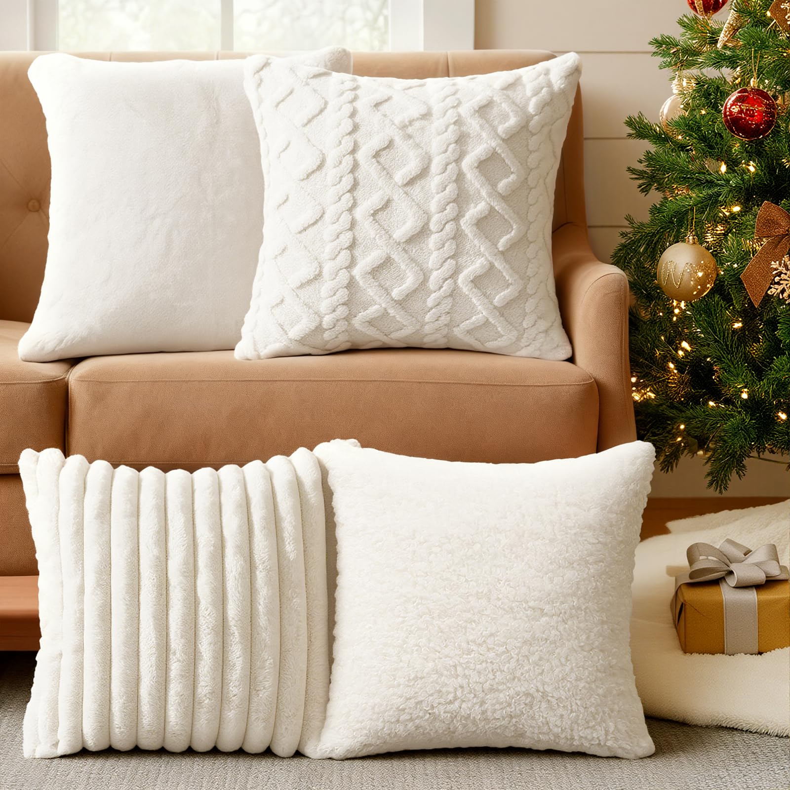 Bunny Chorus Juego de 4 fundas de almohada de felpa de Navidad de 18 x 18 pulgadas, fundas de almohada decorativas de Navidad, fundas de almohada rústicas bohemias de piel sintética, fundas de