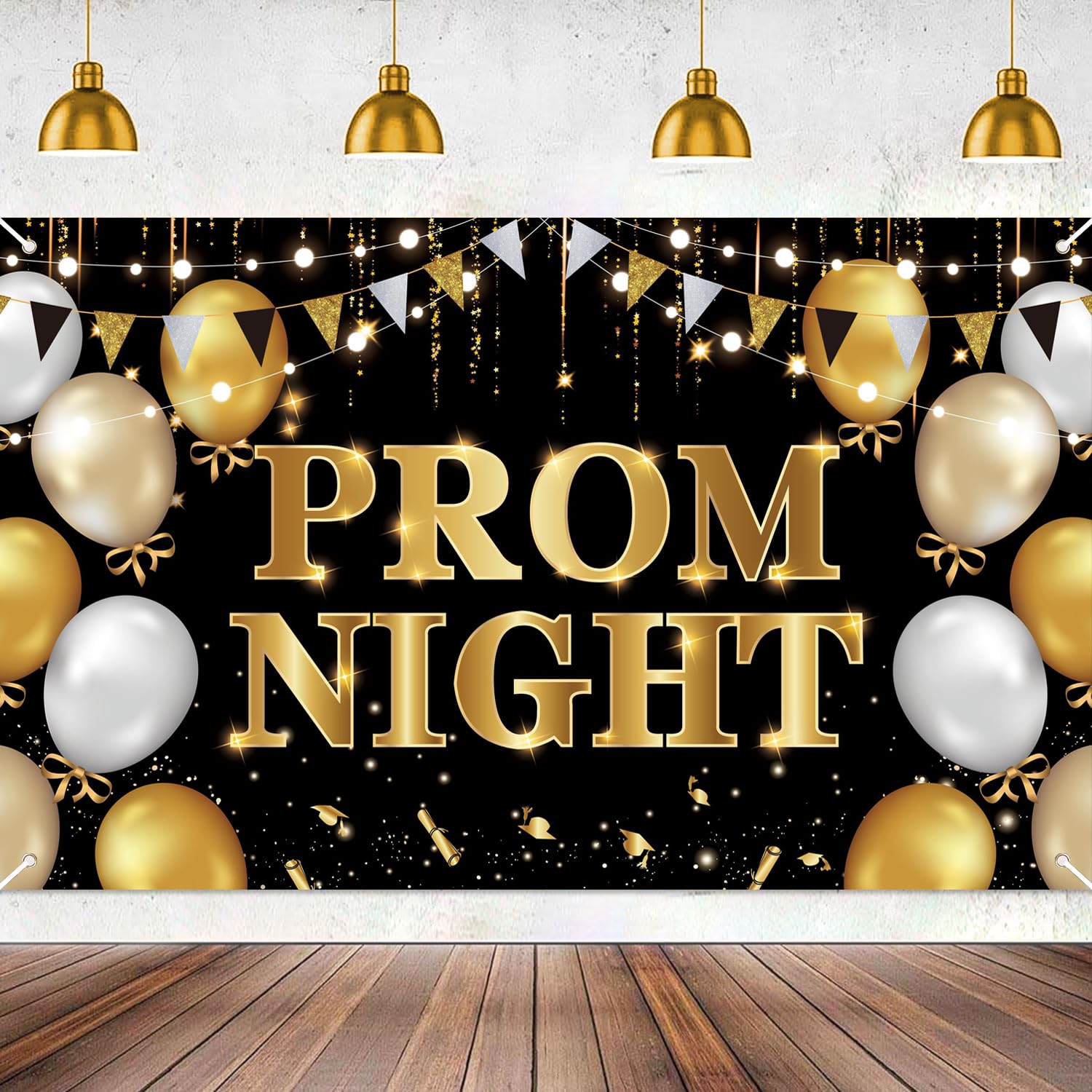 Prom Night Banner Extra Large, Graduation Decorations 2024 Black Gold Graduation Prom Banner for Class of 2024 Decorations School Leavers Graduation Gifts, 2024 Prom Decorations Backdrop 180cm * 110cm