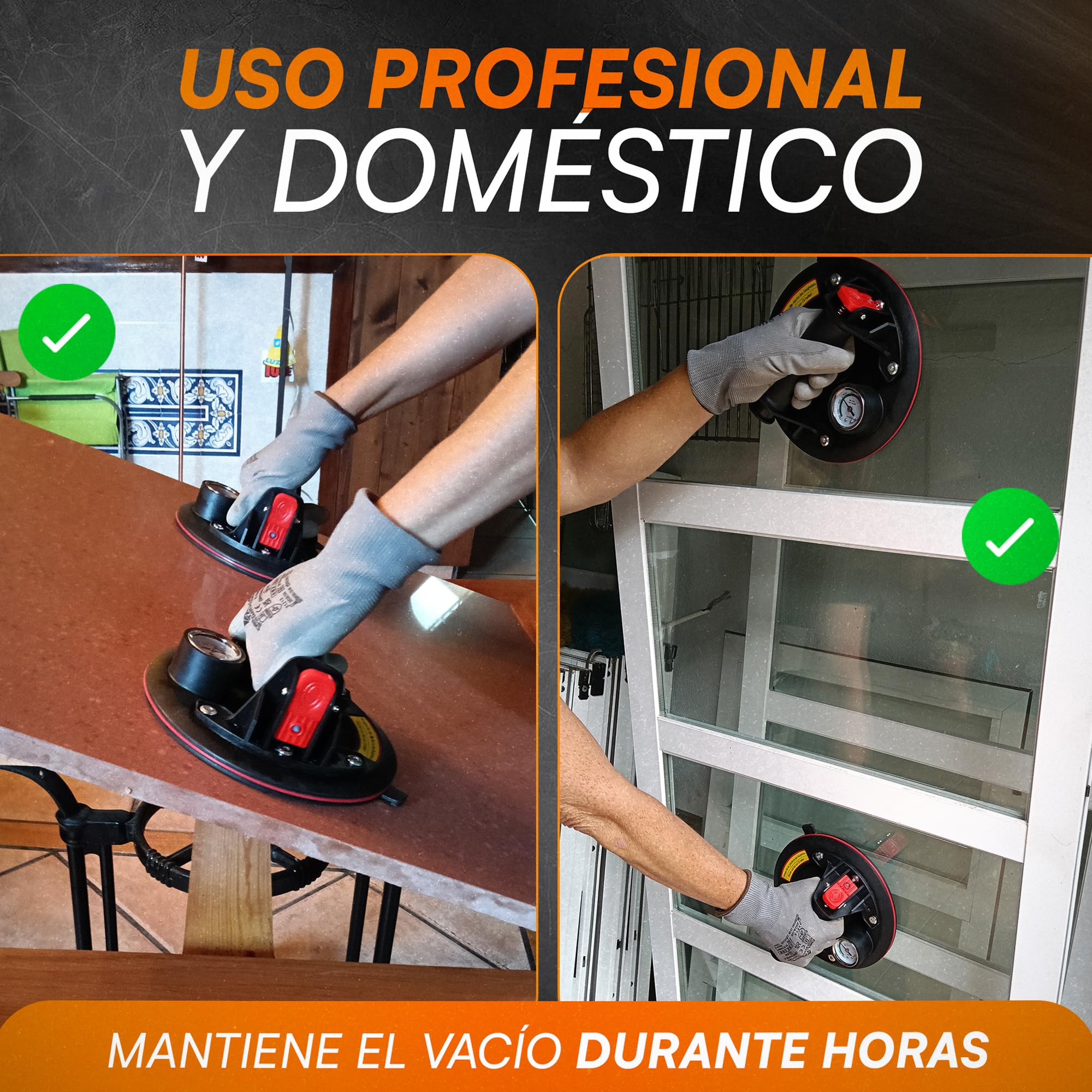 SMART&EASY Set 2 Ventosas para Azulejos con Manómetro 200 kg Succión 200 mm Diámetro Maletín Compacto