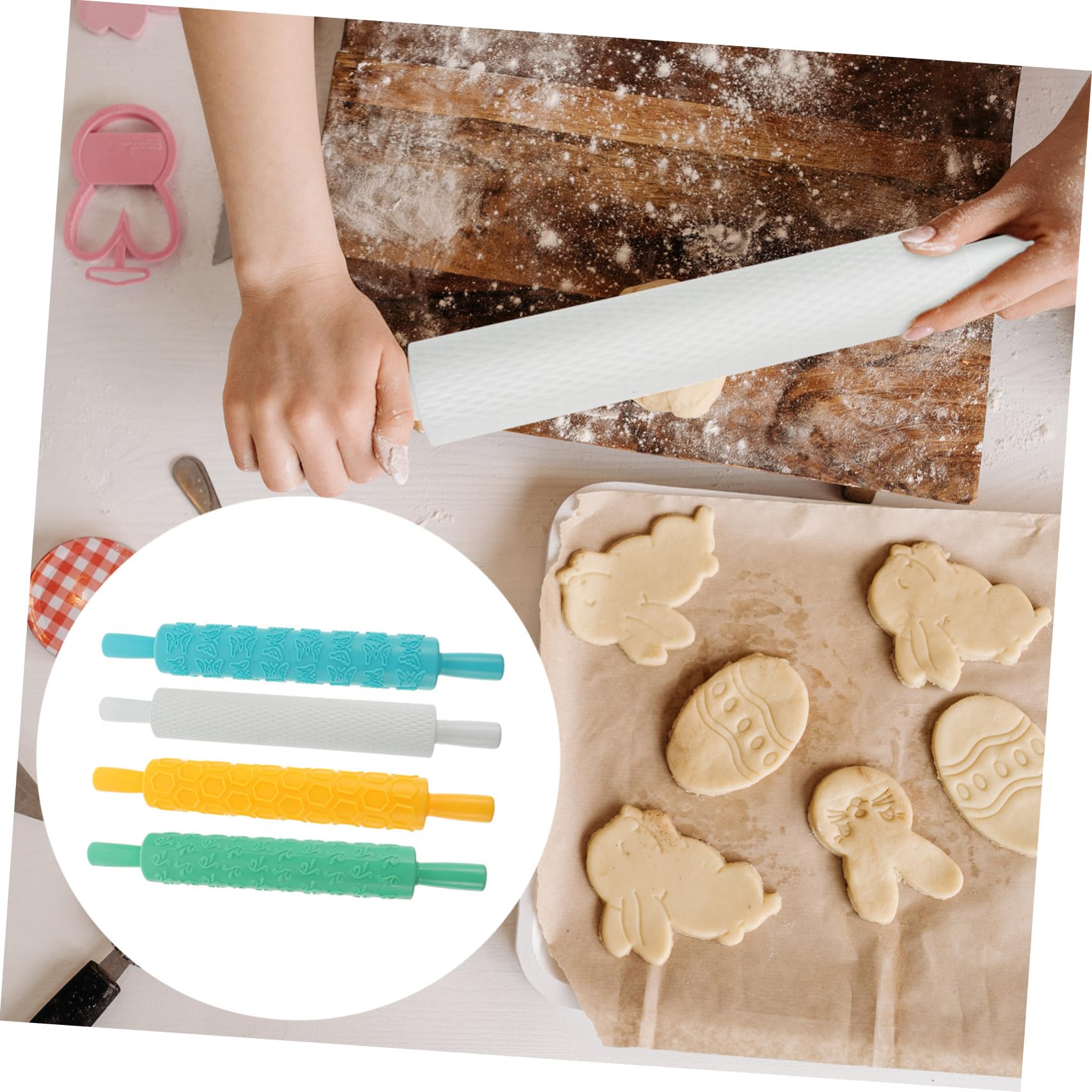 Rodillo de Galletas en Relieve Creativo 4piezas de Plástico