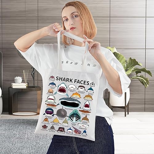 Miniatura 3 de BWWKTOP Bolsa de lona con cara de tiburón, regalos para amantes de los tiburones, bolsas de comestibles reutilizables con diseño de tiburón