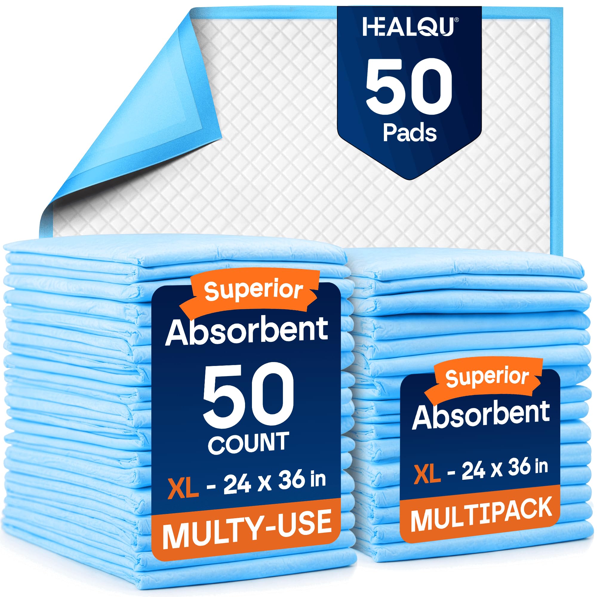 Healqu Alèse Jetable, Lot de 50 60x90 cm - Protège-Matelas Jetable Spécial Incontinence et Fuites Urinaires - Adultes, Enfants, Personnes gées et Animaux - Grand Format, Très Absorbant