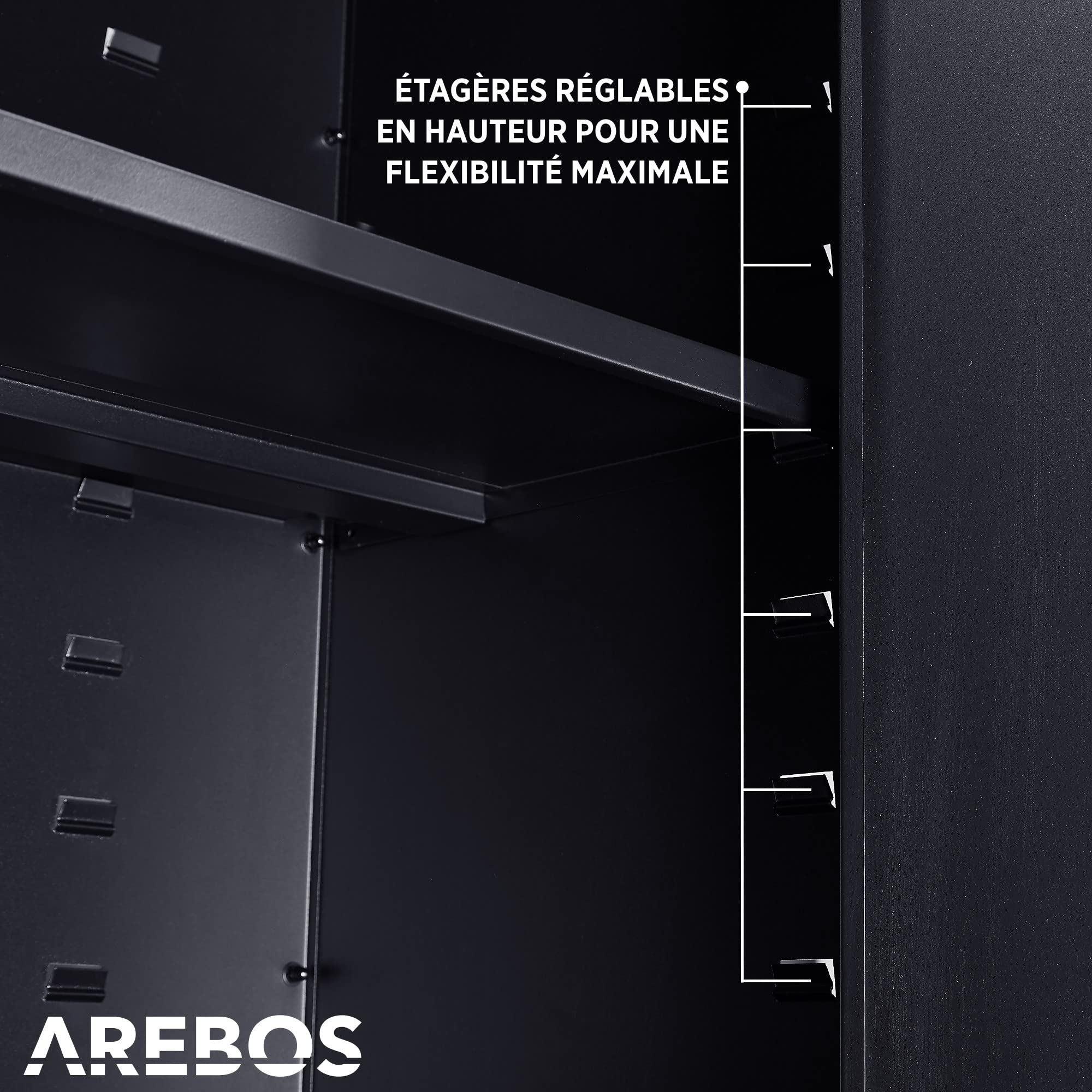 AREBOS Armoire de Bureau en Acier Noir 90x90x40 cm | 1 étagère réglable en Hauteur | Armoire de classement et Rangement Robuste pour Documents et Fournitures