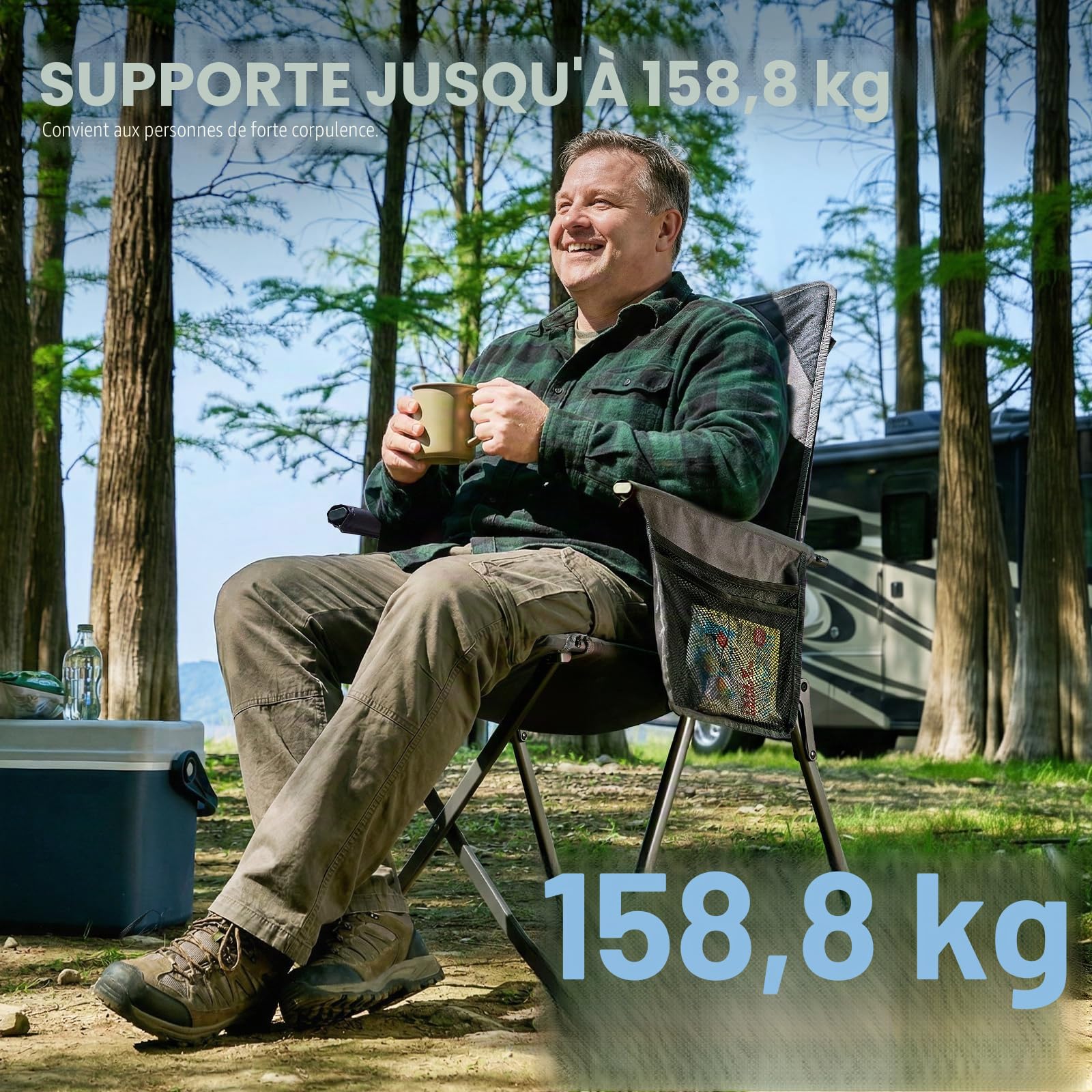 EVER ADVANCED Chaise de Camping Pliante avec Dossier réglable 160KG | Chaise pliante Recliner 4 positions, Chaise pliante avec poche latérale & porte-boisson pour camping jardin balcon