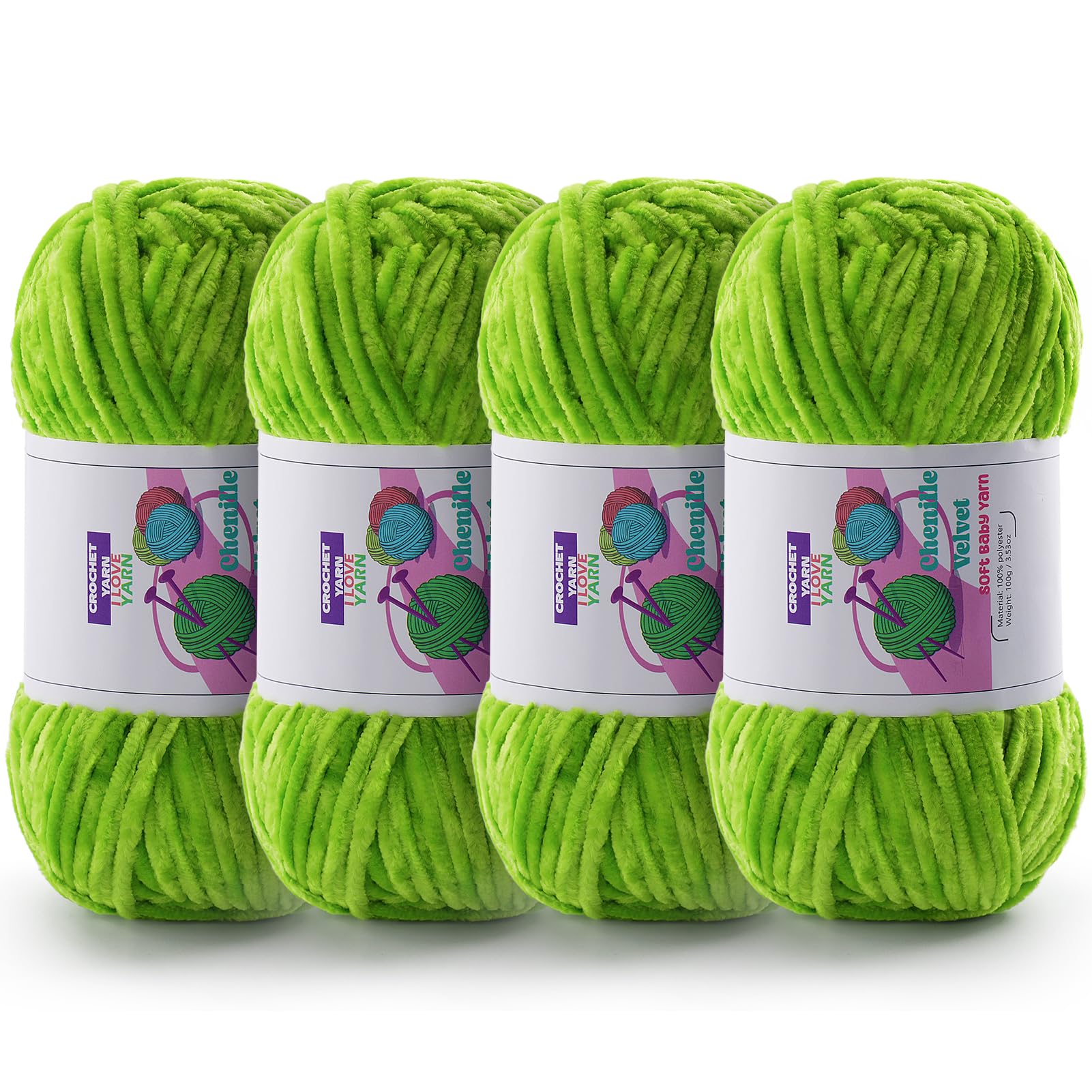 Chenille Velvet Yarn for Crocheting, Green Fuzzy Fluffy Yarn for Crochet