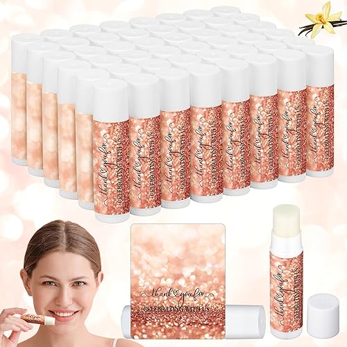 Siifert Bálsamo labial para despedida de soltera, 50 unidades, con purpurina a granel, regalo de despedida de soltera de vainilla, bálsamo labial de