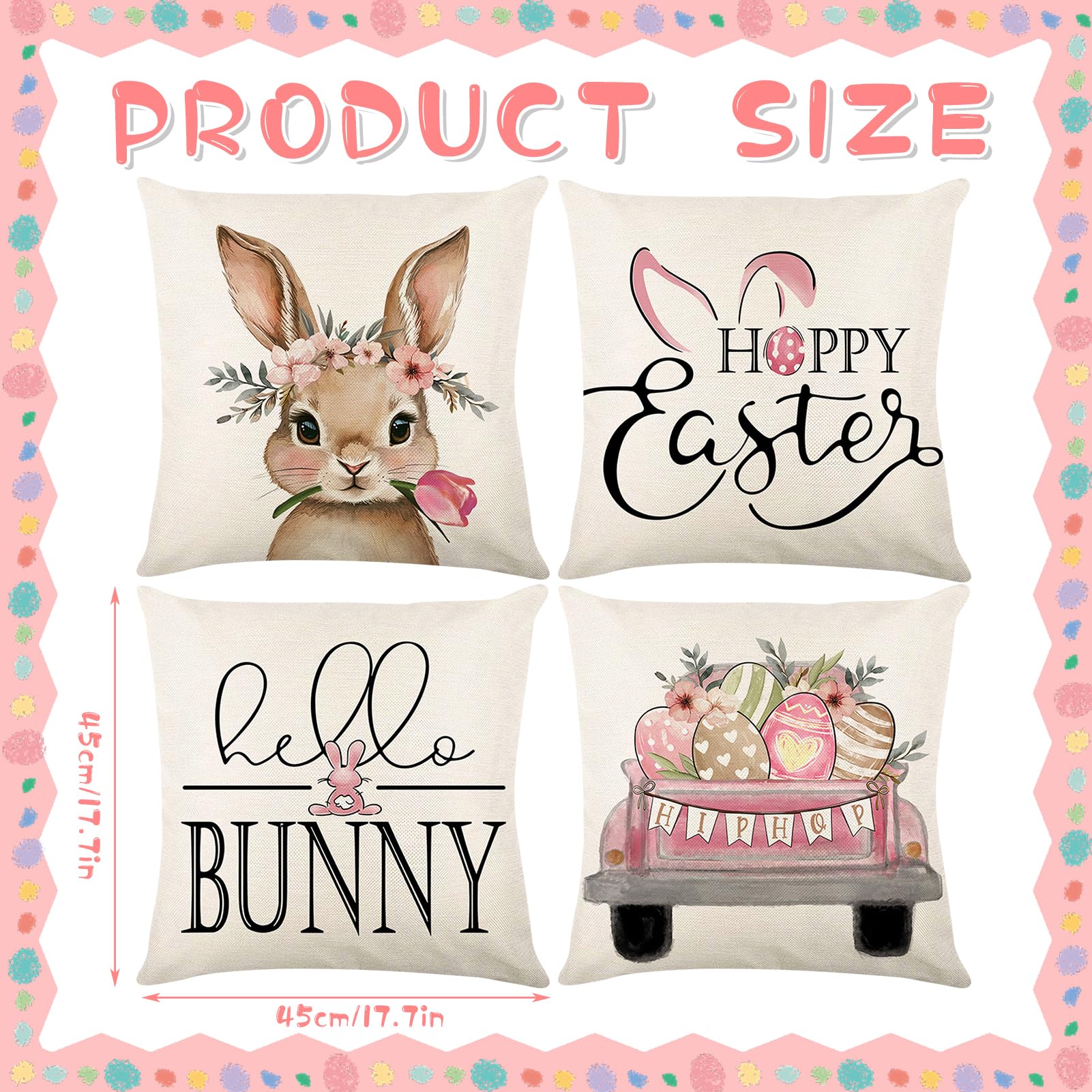 kaiwern 4 Pack Easter Spring Pillow Covers Decoration,18x18in Buffalo Plaid Farmhouse Rabbit Bunny Flower Easter Throw Pillows Cushion Case Couch Decor for Spring Home Outdoor Decor (White)