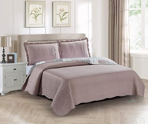 Miniatura 2 de Juego de edredón de 3 piezas con 2 fundas de almohada tamaño King, colcha reversible suave y ligera, para todas las estaciones, tamaño King, color