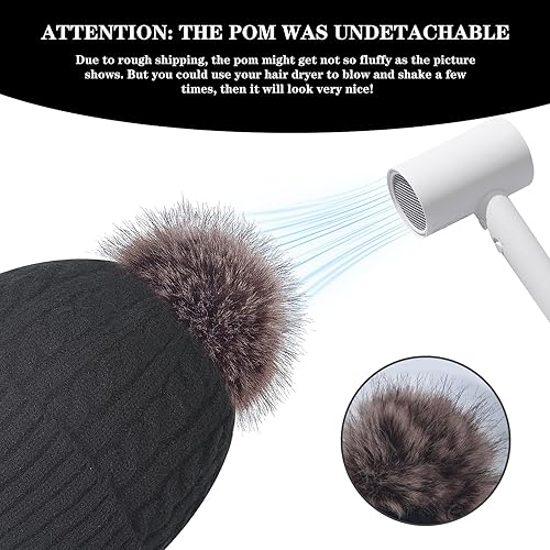 Miniatura 5 de Gorro de punto con pompón para mujer, gorro de invierno cálido con forro polar para mujer