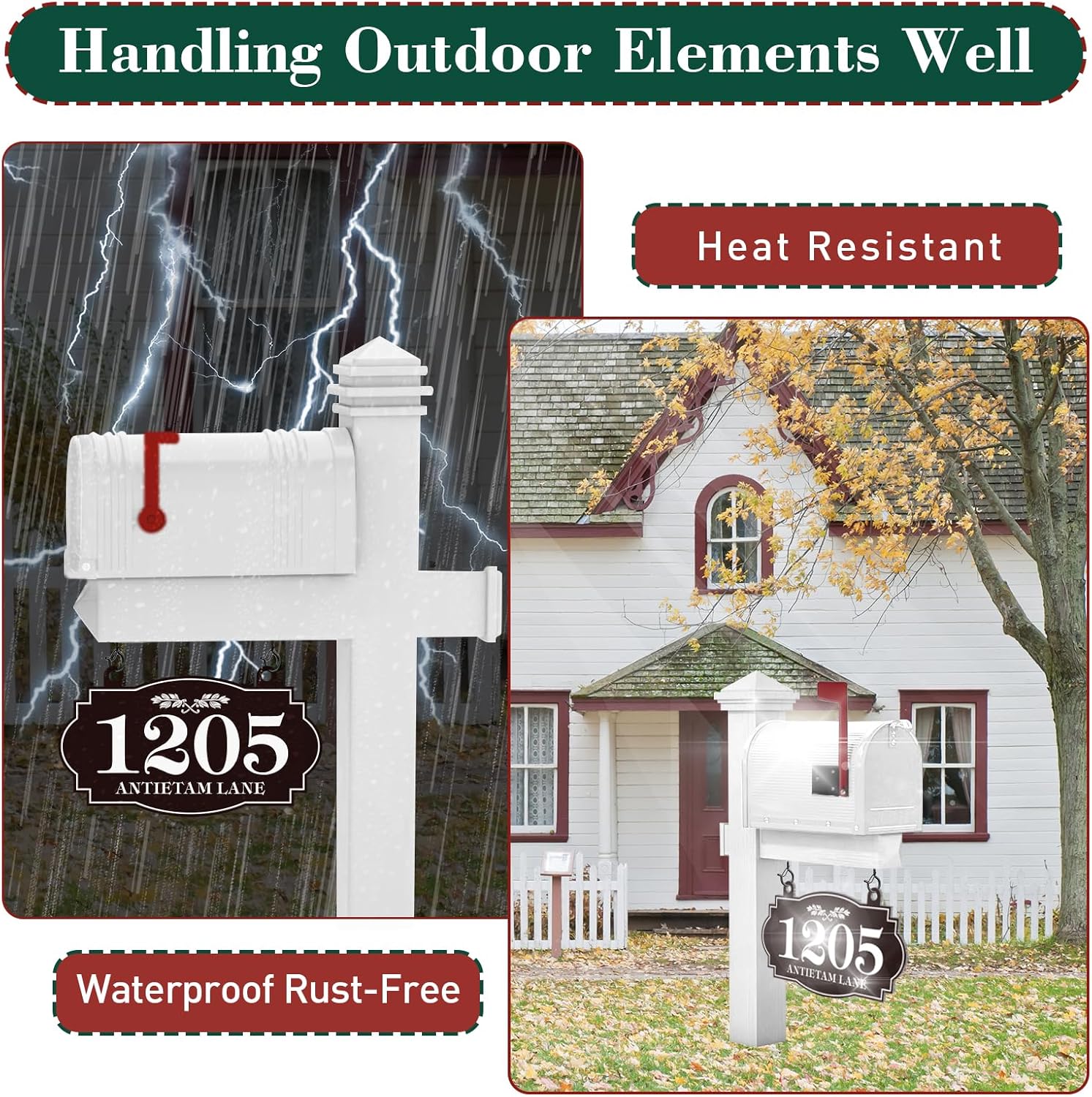 Hanging Address Plaque Sign Lucky Leaf - Reflective House Number Sign Plaque,House Numbers for Outside House,Front Door,Lamp Post,Light Post,Mailbox,Yard Metal 10 x 5.6 inch
