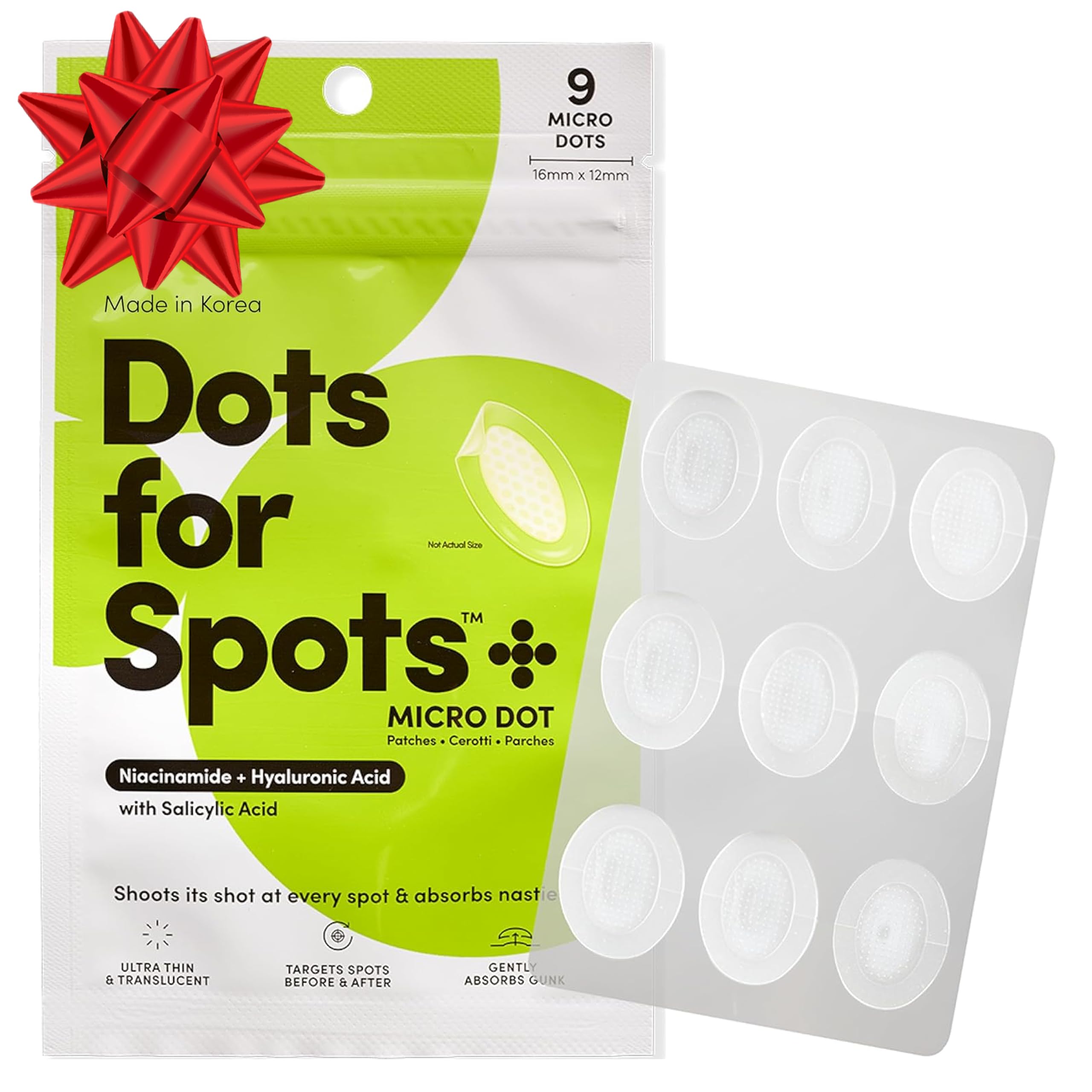 Dots for Spots Oval Pimple Patch with Micro Darts - Pack of 9 Translucent Acne Spot Treatment Stickers Infused With Niacinamide & Salicylic Acid - Fast-Acting, Vegan & Cruelty Free Skin Care
