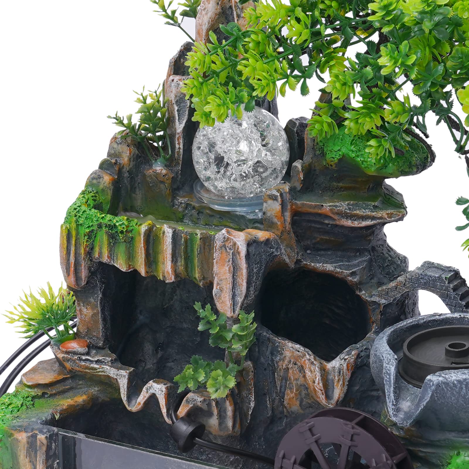 Fontaine d'intérieur avec éclairage LED et brouillard, 30 x 18 x 33 cm, fontaine de table, cascade, aquarium, résine, fontaine d'intérieur