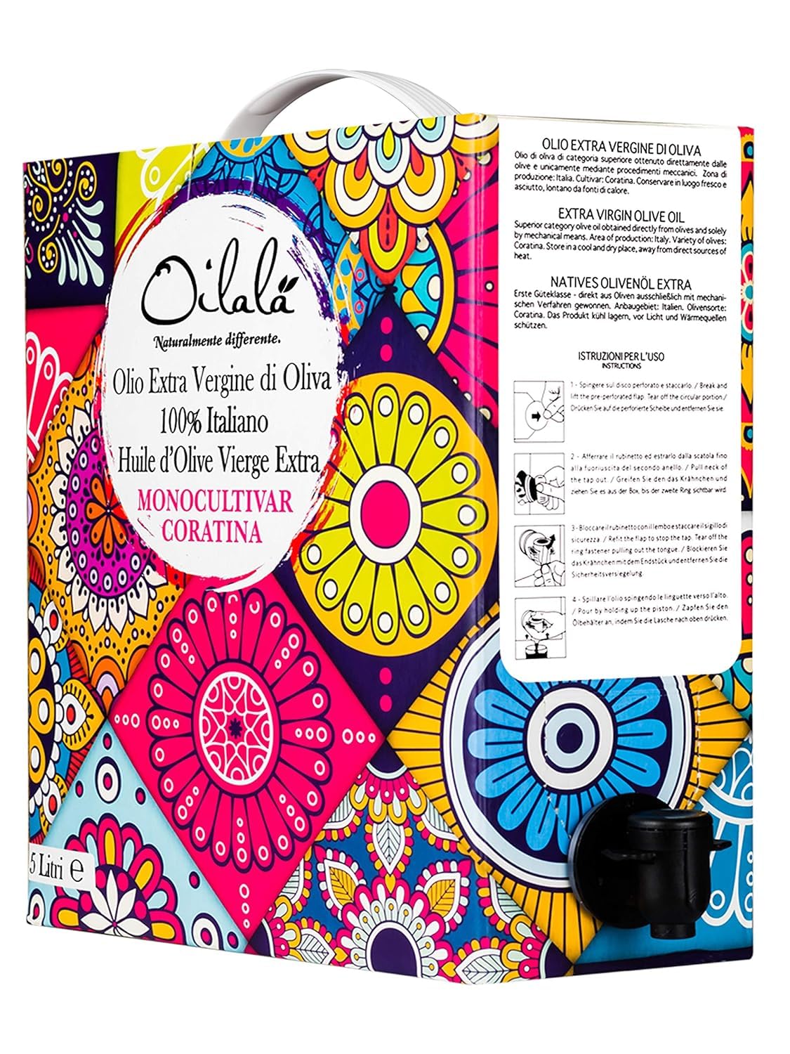 Oilala Extra Virgin Olive Oil, Coratina, High Polyphenols 707 mg/kg, 2024/25 harvest! Low acidity, Robust, Puglia Italy, Italian family farm, Single Source, Gold Medal NYIOOC 2022 (5 Liter)[Amazon-developed Certification] Compact by Design