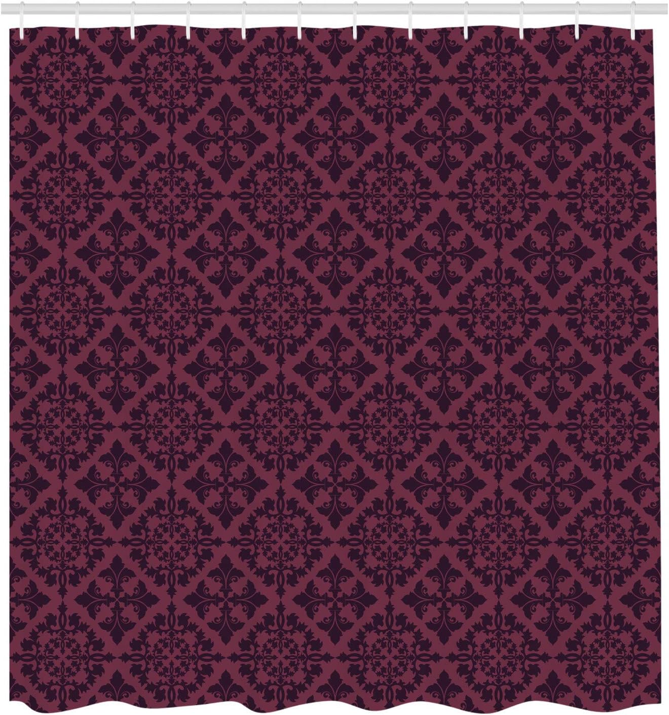 Ambesonne Retro Shower Curtain, Antique Victorian Floral Patterns in Modern Graphic Print Old Fashioned Art, Cloth Fabric Bathroom Decor Set with Hooks, 69" W x 70" L, Purple and Quartz