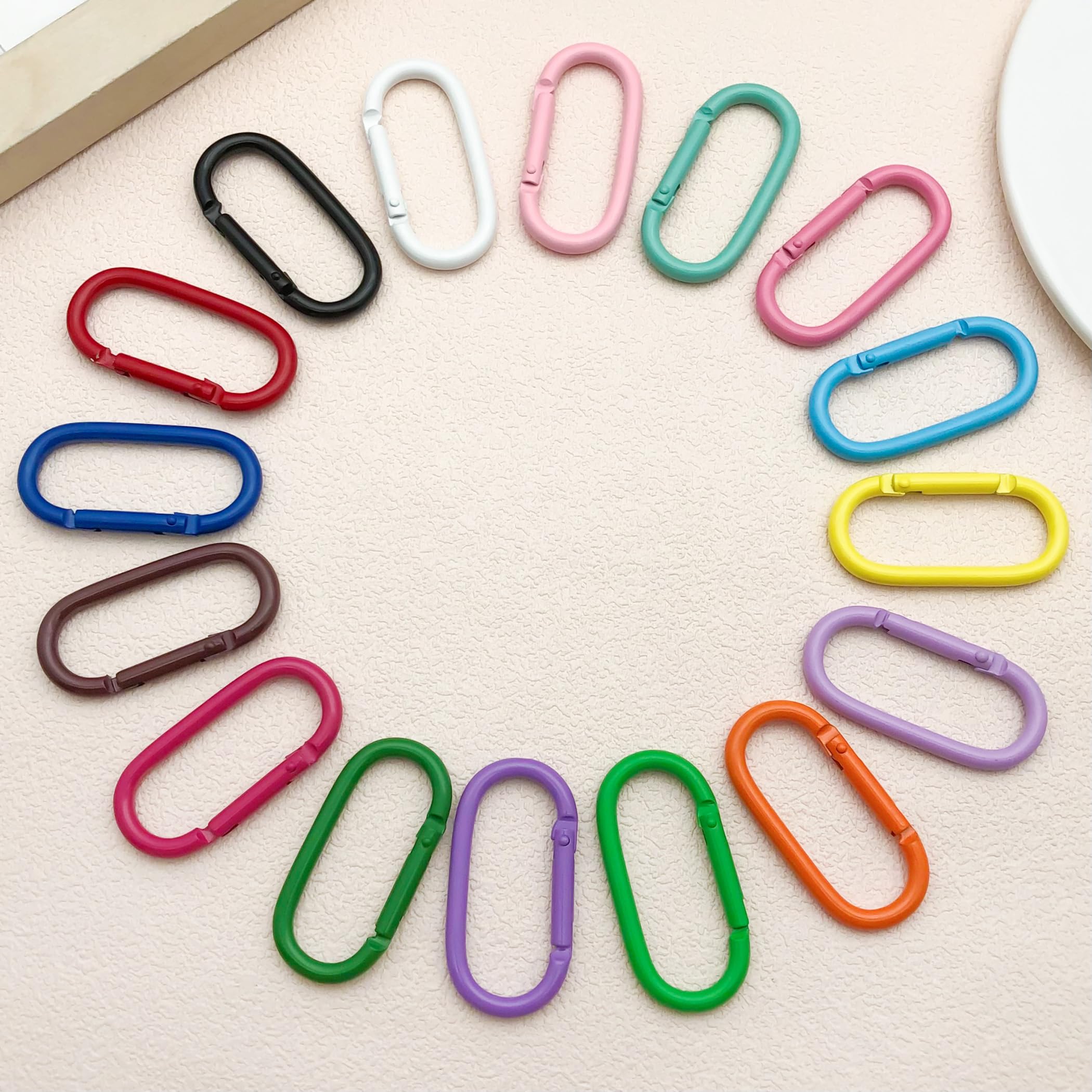 MOTOFITOOL 16 Pcs Oval Carabiners Keychain Clip, Cute Track Shape Carabiner Clip, Aluminum Carabiners, Versatile Keychain Clip for Keychains, Water Bottle Holders, Dog Leashes, and More