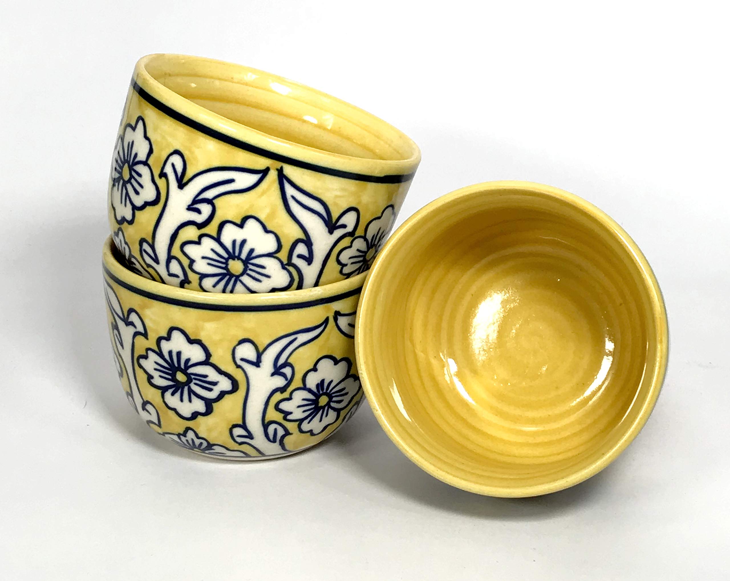 HS HINDUSTANI SAUDAGAR Ceramic Handpainted Serving/Snacks/Dessert Multi Purpose Bowl (Set of 3) 300Ml ,Yellow