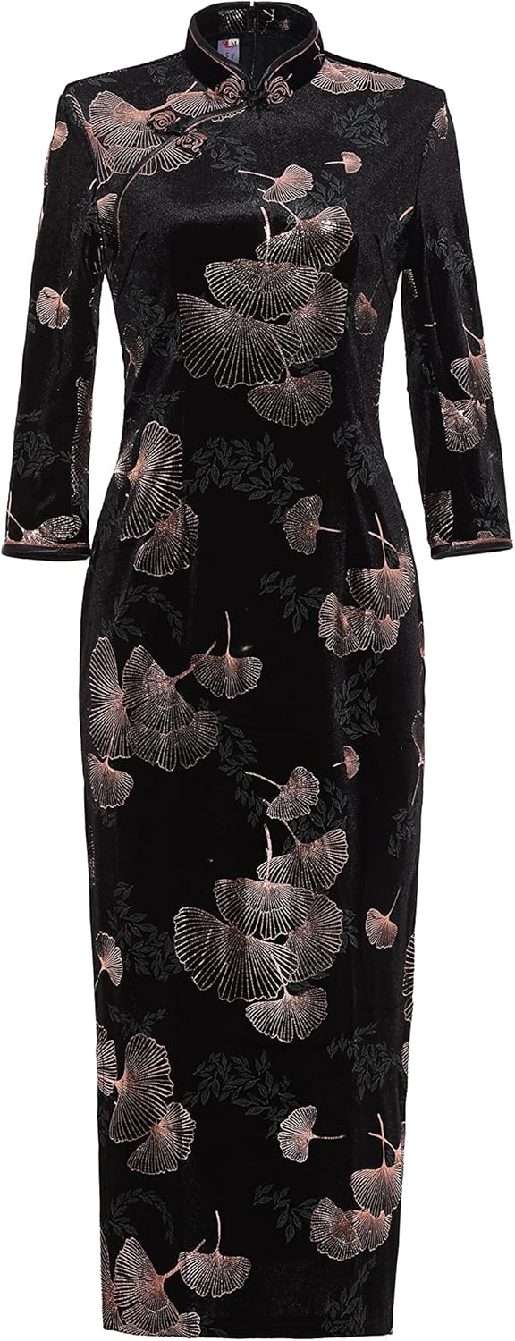 Shanghai Story Red Velvet Chinese Dress with Ginkgo Australia Ubuy