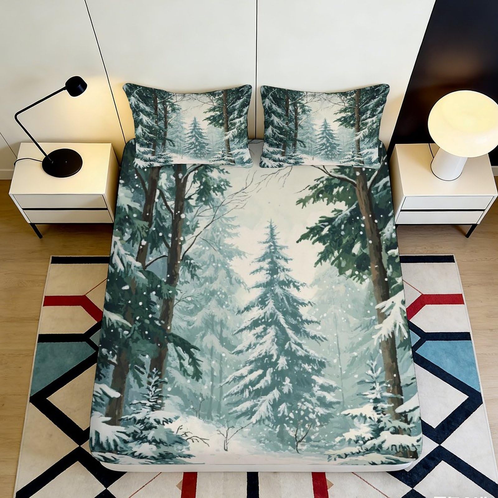 Qjzxknhpgr Style-5 3D Printed Snow Forest Fitted Sheet Microfiber Soft Breathable Pine Tree Mattress Cover For Bedroom Home Decor 90X200x25cm