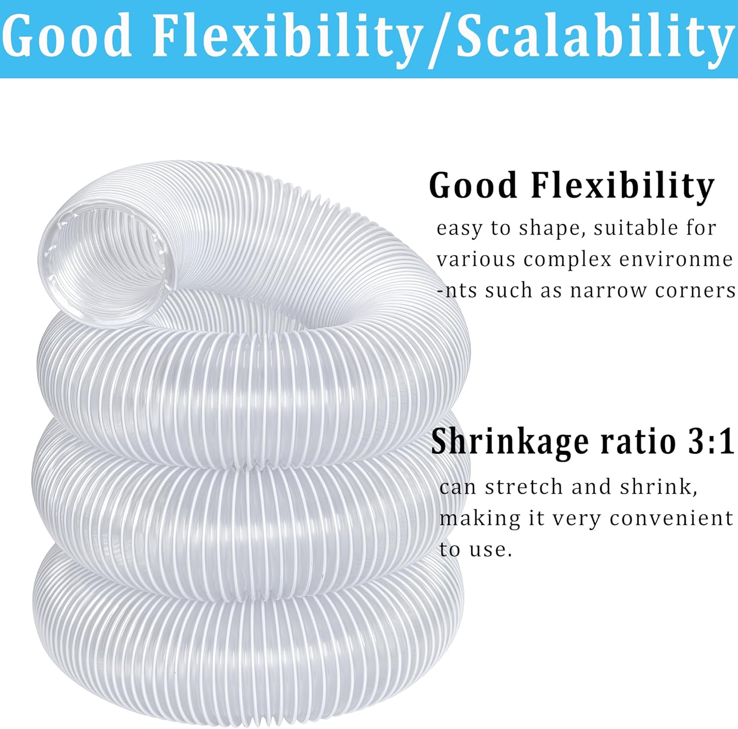 Dust Collection hose 2 in × 10 ft Clear Flexible PVC Fume Hose with Carbon Steel Wire for Dust Collector Table Saw Planer Woodworking, Lightweight and Puncture Resistant, with 4 Clamps