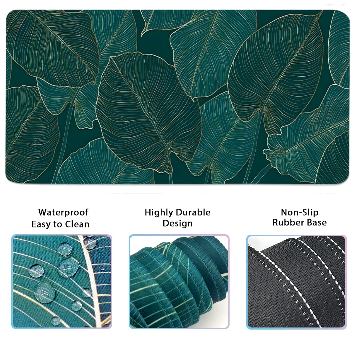 Ergonomic Large Mouse Pad and Keyboard Wrist Rest, Desk Pad for Keyboard and Mouse, 4-in-1 Large Gaming Mouse Pad with Wrist Support for Home Office Study Game-Green Leaves