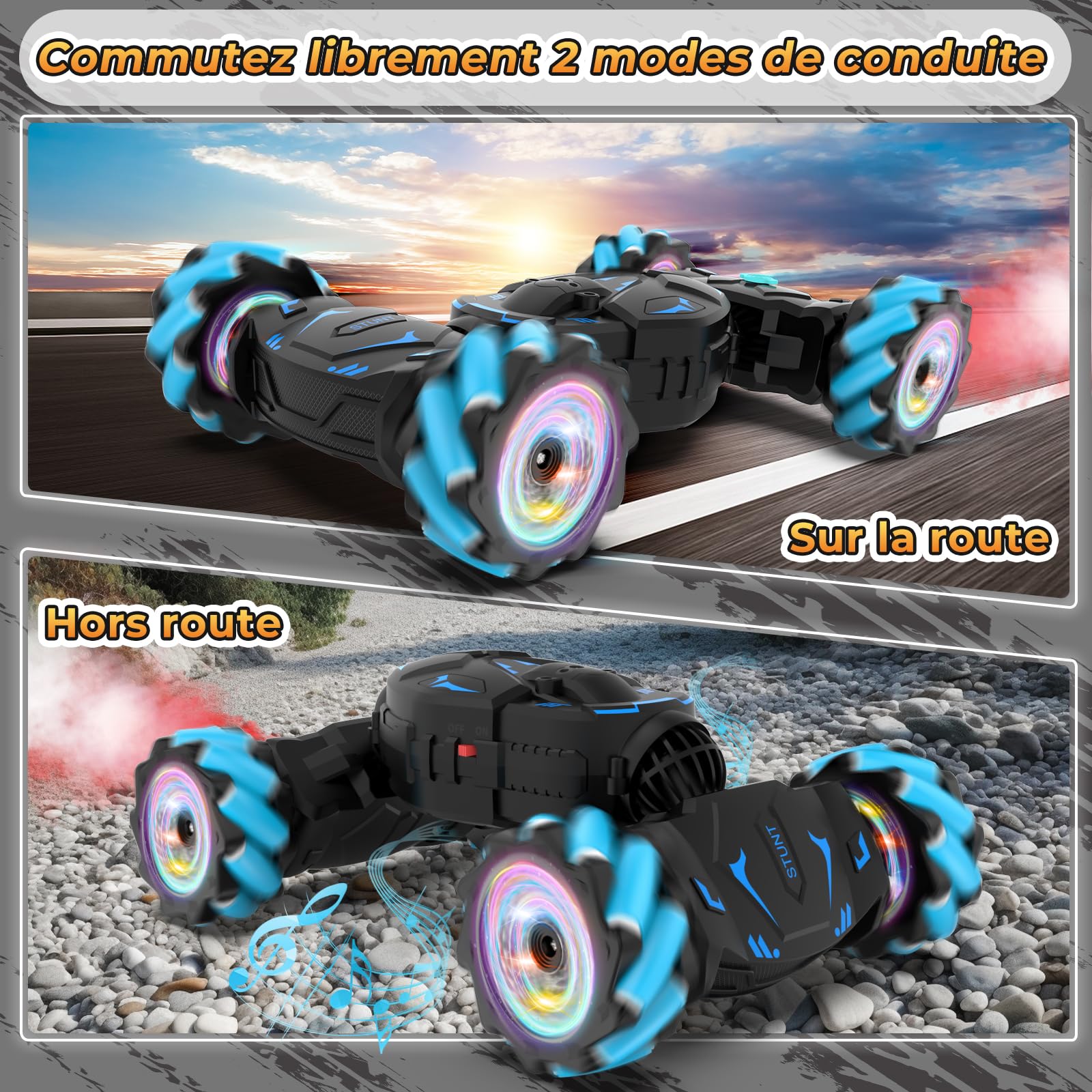 Pristar Voiture télécommandée tout terrain avec la Main, avec Lumière et Spray, Jouet RC Car Drift 4WD 2,4 GHz Rotation à 360° Cadeau Voiture Telecommandé Enfant Filles Garçons Enfants de 6 8 9 10 Ans