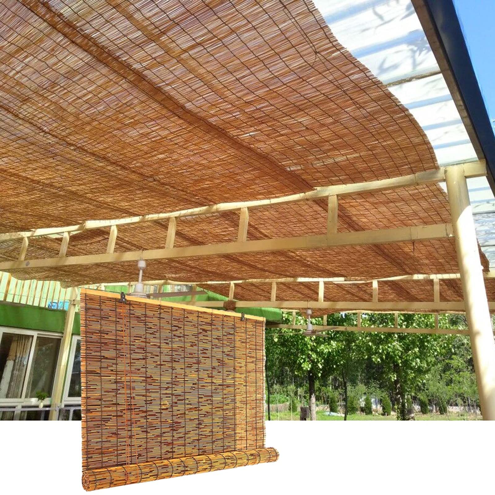 Store en roseau carbonisé W14 rideau romain haut de gamme tissé main