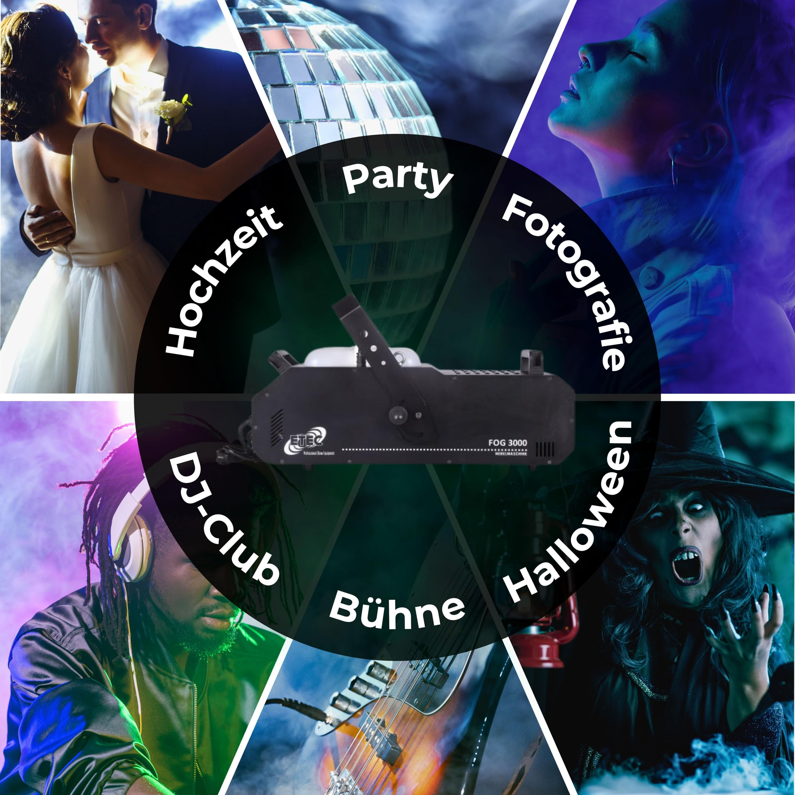 ETEC Professional Nebelmaschine FOG 3000 Watt DMX Timer Fernbedienung- PROFI NEBLER FOGGER Club DJ Dauernebel Feuerwehr Veranstaltung Bühne Party Disco Show