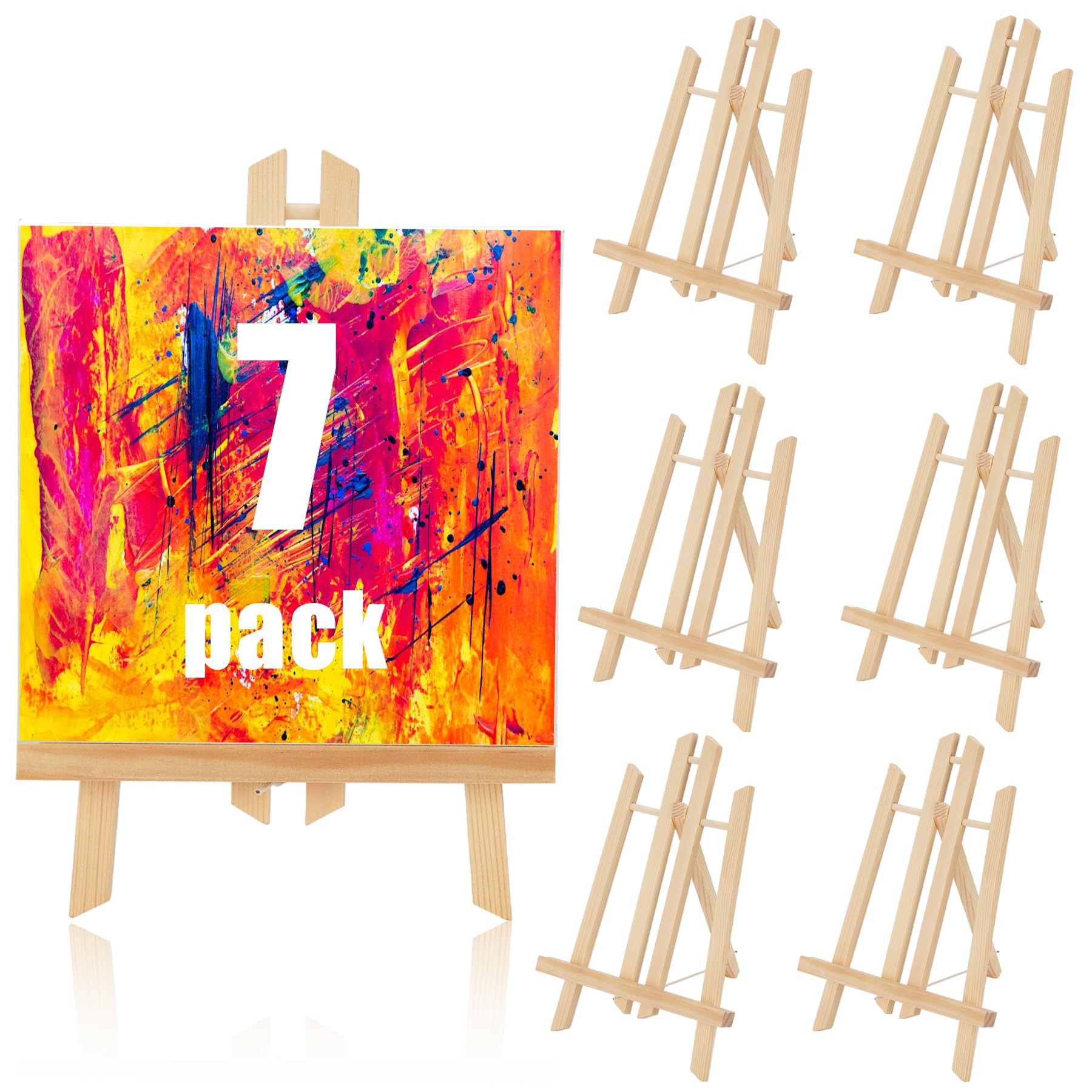 7 Pack Wooden Tabletop Art Display Easels, Small Painting Easel 30cm, Desktop Holder Stand for Displaying Canvas Paintings, Drawing, Weddings, Arts & Crafts