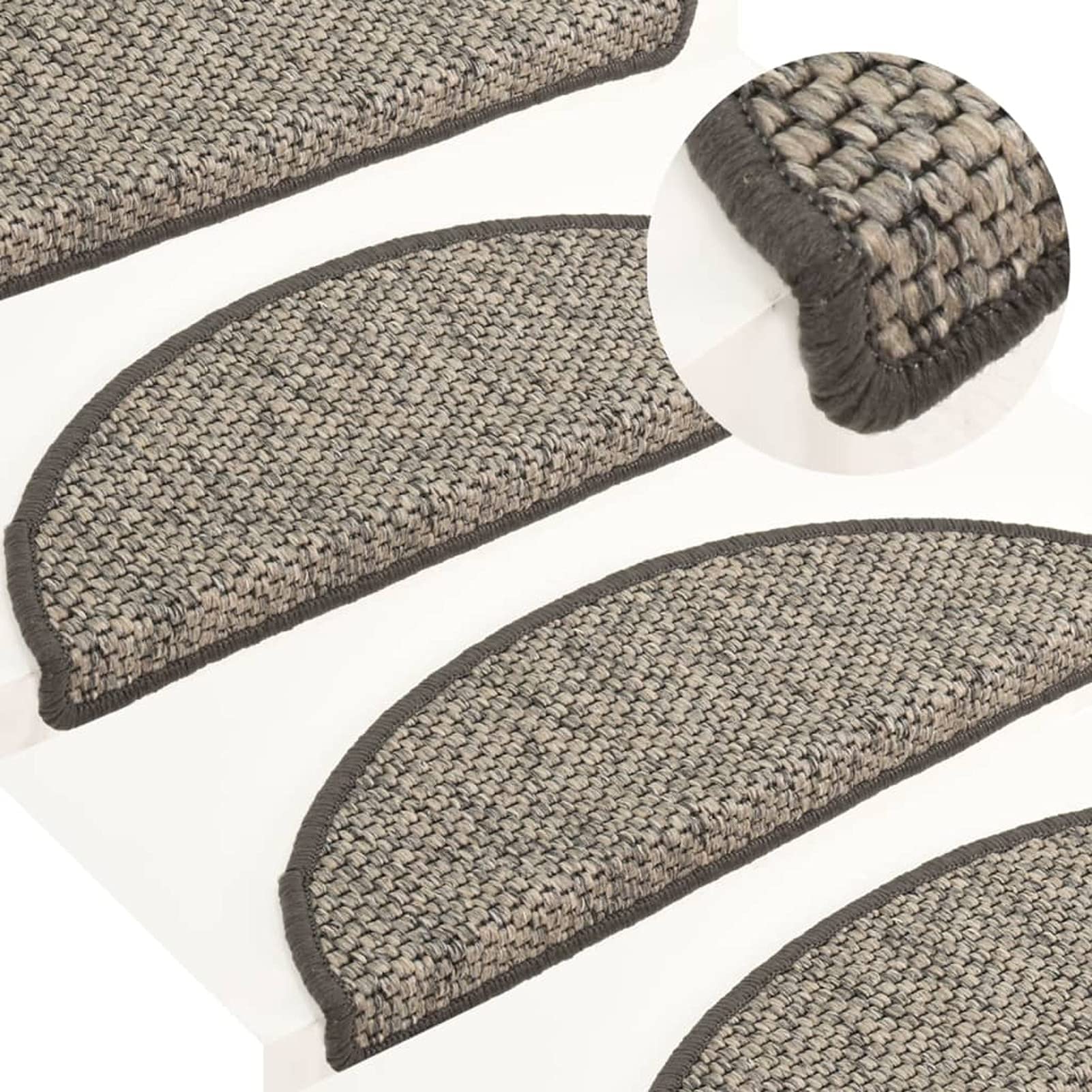 Mogou Treppenmatten Selbstklebend Sisal-Optik 15 STK Stufenmatten, Treppenteppich, Treppenstufen Matten, Treppenschutz, Stufenteppich, Treppenstufenmatten, 56x20cm Silbern