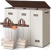 Vista 14 de SOLEDI Cesta de ropa sucia de 180L de 3 secciones, cesta de ropa sucia extra grande con tapa, cesta de ropa sucia con asa resistente, organizador