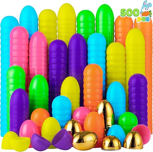 JOYIN 300 huevos de Pascua de 2.3 pulgadas, incluyendo 6 huevos dorados para rellenar golosinas específicas, recuerdo de fiesta temática de Pascua,