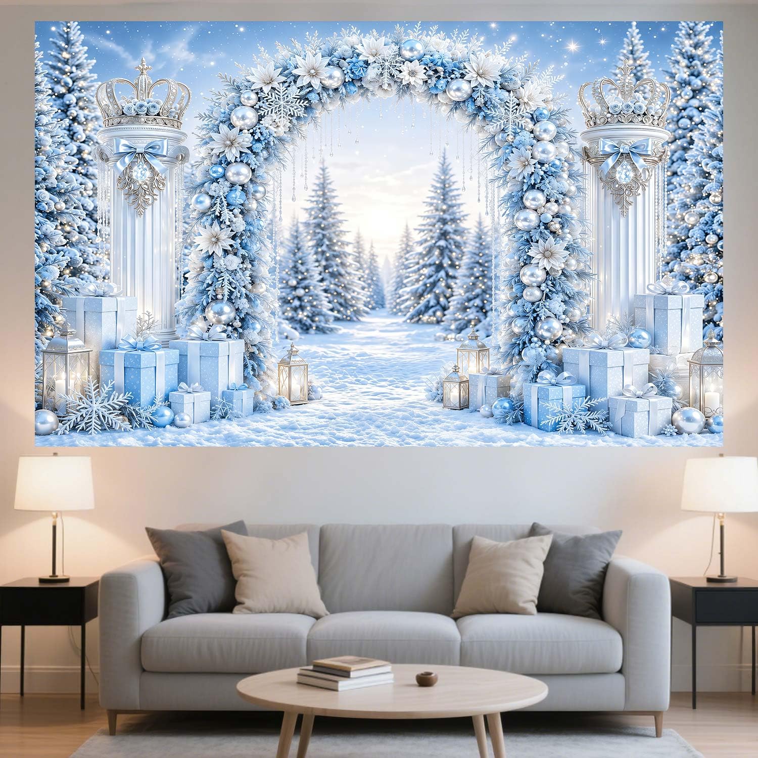 Fondale fotografico natalizio con arco invernale delle meraviglie 3X2,4 m