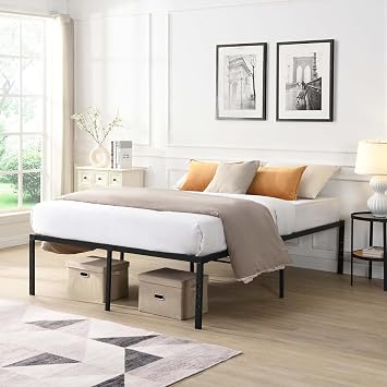 Full Size Metal Bed Frame with Underbed Storage, Modern Simple Beds Frames with Strong Steel Slats, No Headboard, Noise Free Easy Assembly, No Box Spring Needed Black, Full