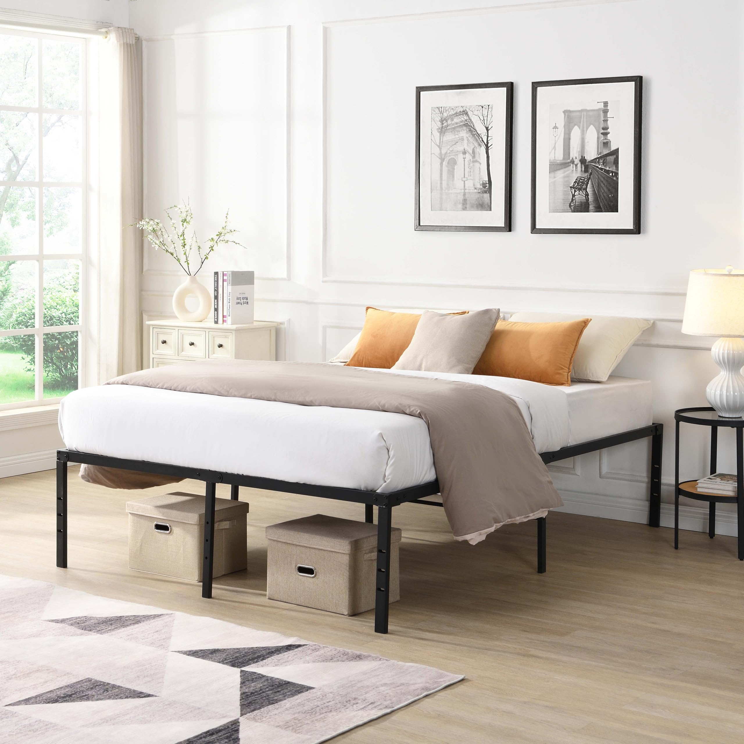 King Size Metal Bed Frame without Headboard Simple Platform Beds Frames Heavy Duty Sturdy Mattress Foundation Under Bed
