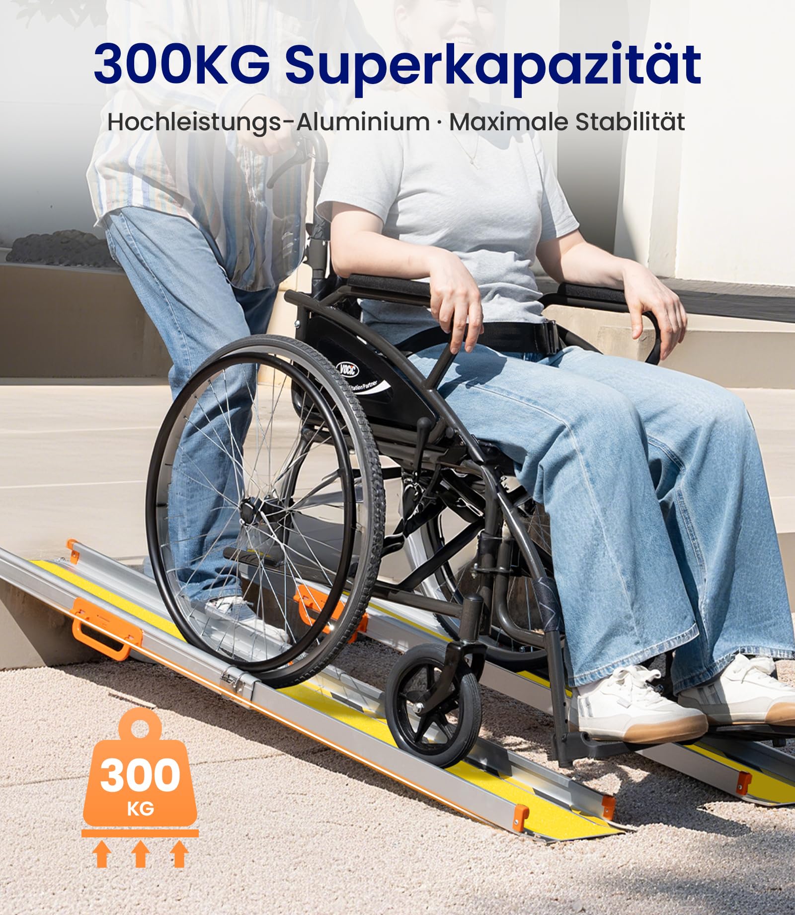 VOCIC CP31 Rollstuhlrampe für Treppen 92-152CM,Rampe für Rollstuhl tragbare | Aluminium klappbar stabil Teleskoprampe für Rollstühle nur 7KG, Fahrradrampe Auffahrrampe Laderampe bis 300KG,Gelb