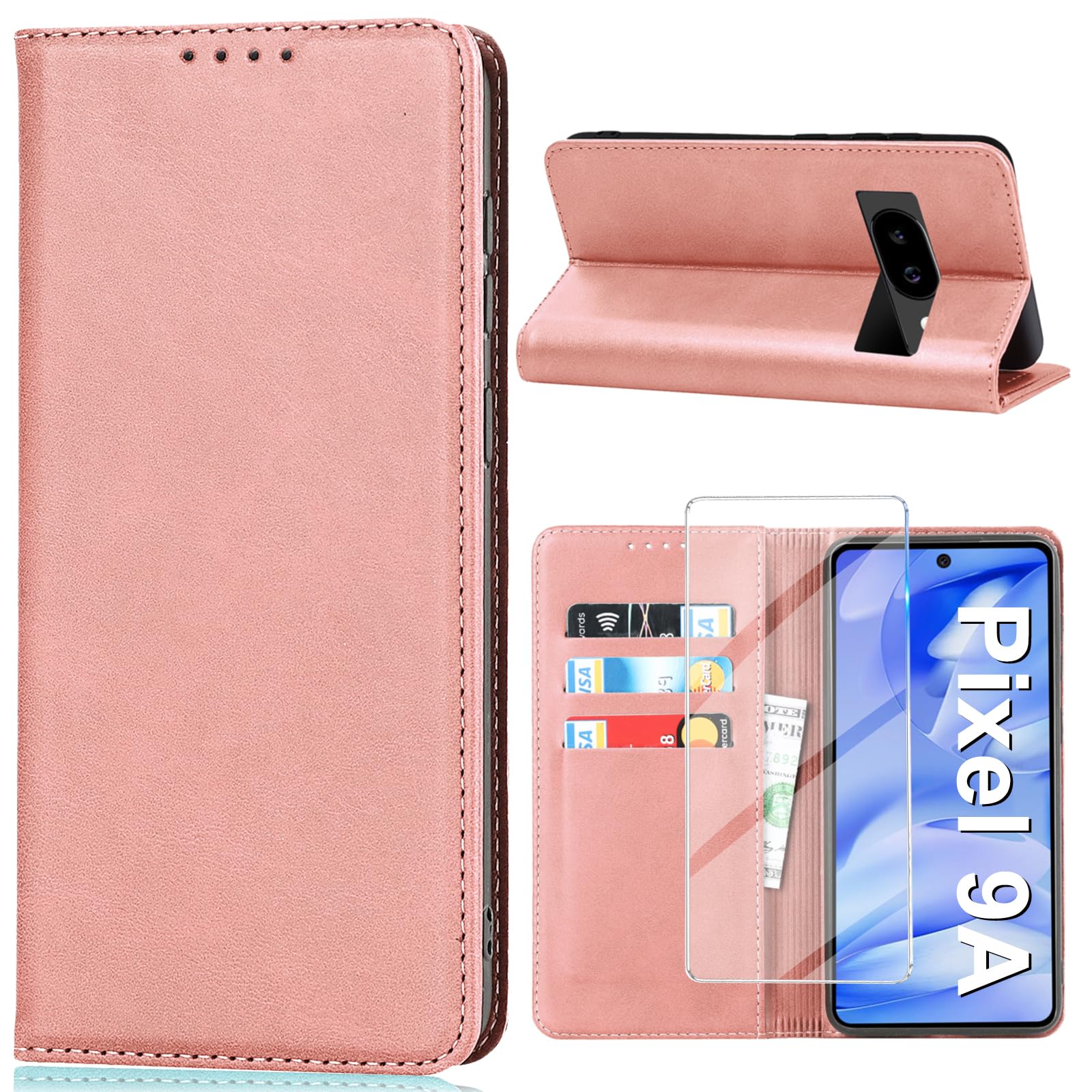 Étui de protection Google Pixel 9A rose en cuir avec protège-écran - 8