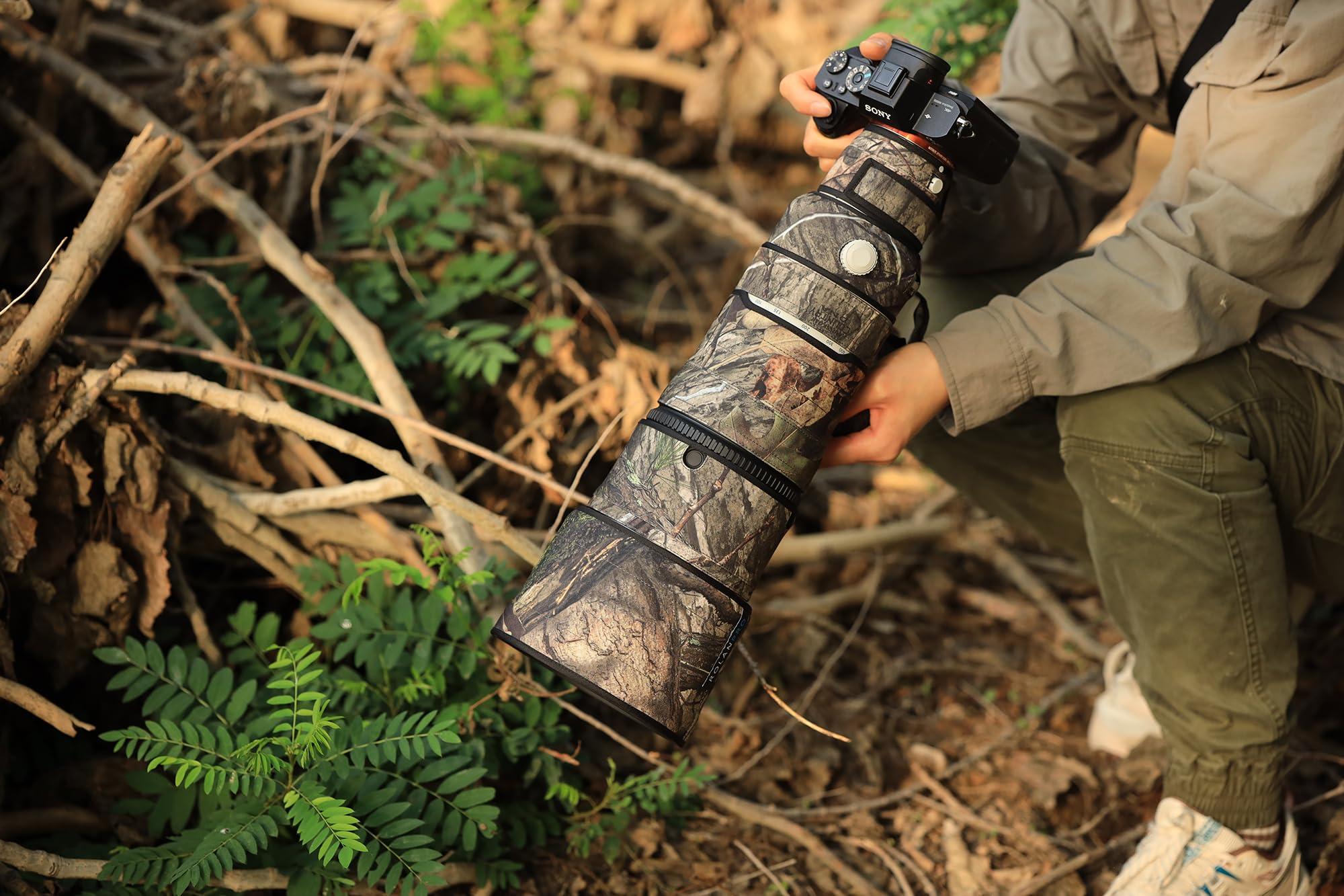Rolanpro Copriobiettivo impermeabile mimetico per Sony FE 100-400 mm F4.5 GM OSS Lens Custodia protettiva abbigliamento #31 Jungle camo impermeabile