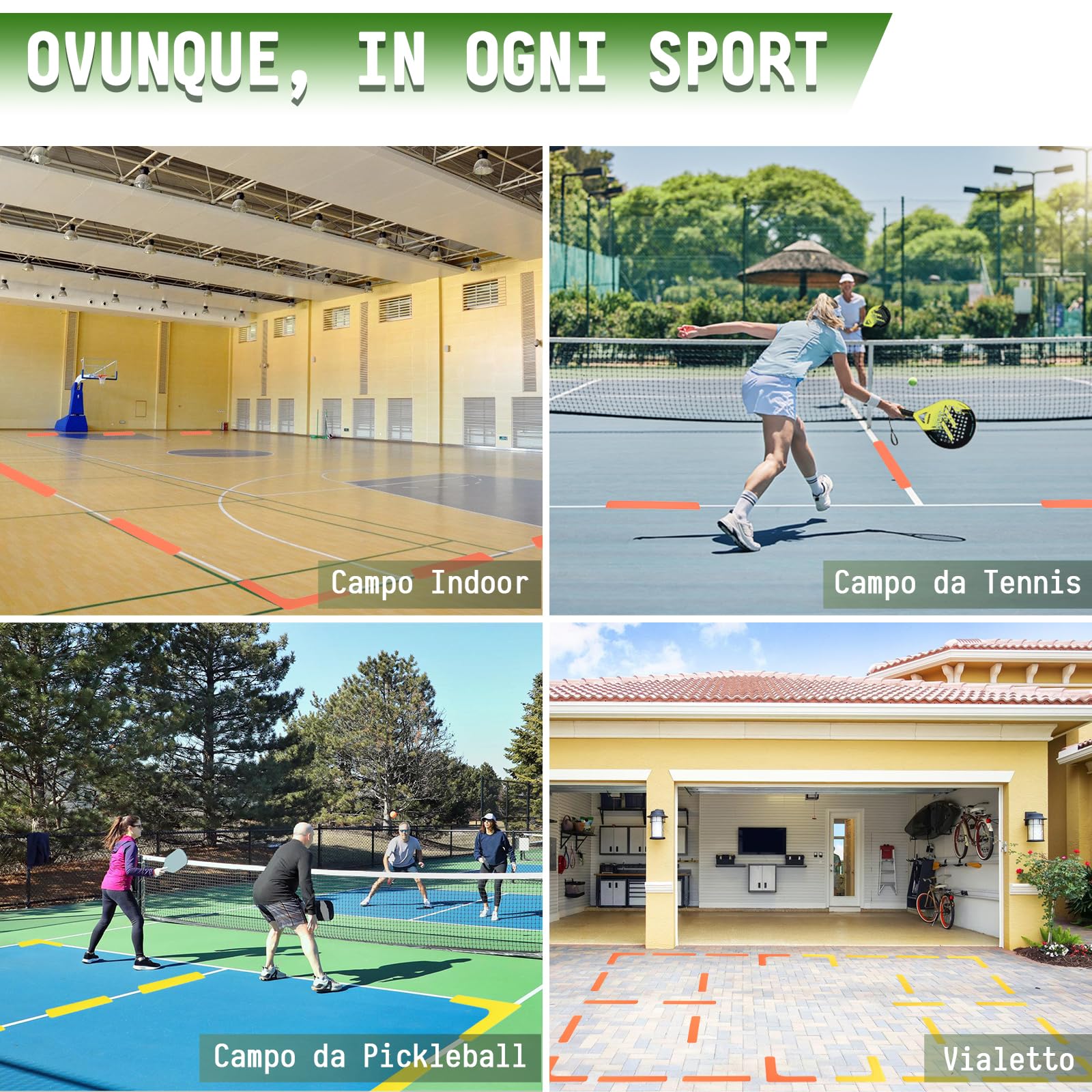 BOOSTEADY Kit di Marcatori per Le Linee del Campo Anti-Scivolo e Resistenti al Vento 28 Pezzi, Campo di Rete per Pickleball per Campi Aperto e al Coperto
