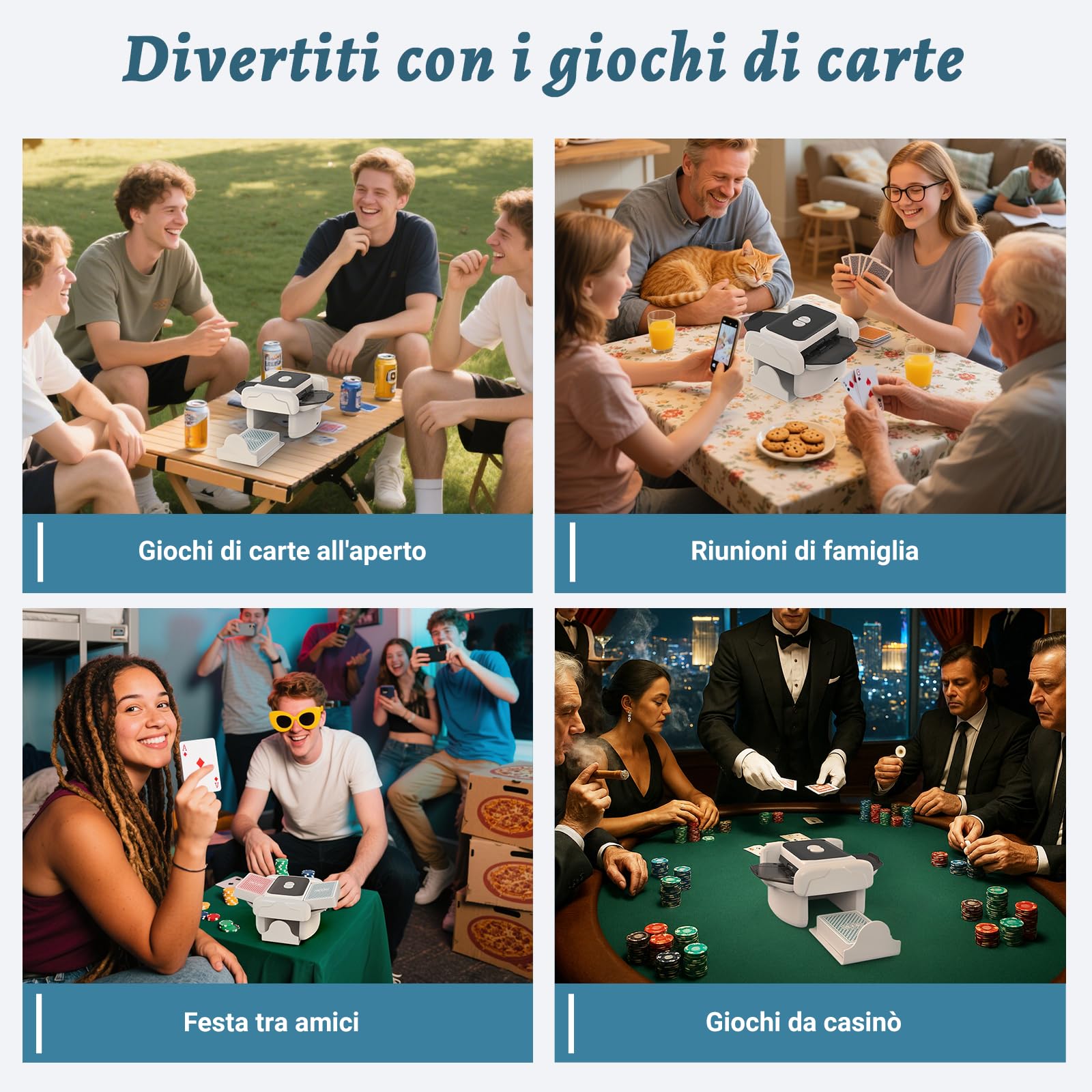 Holiky Mischia Carte Automatico a 2 Mazzi, Mescolatore Carte Ricaricabile con modalità Auto e Manuale Tocco, Mescolatore Elettrico da Poker per Uno, Skip-Bo, Phase 10 Giochi per Feste