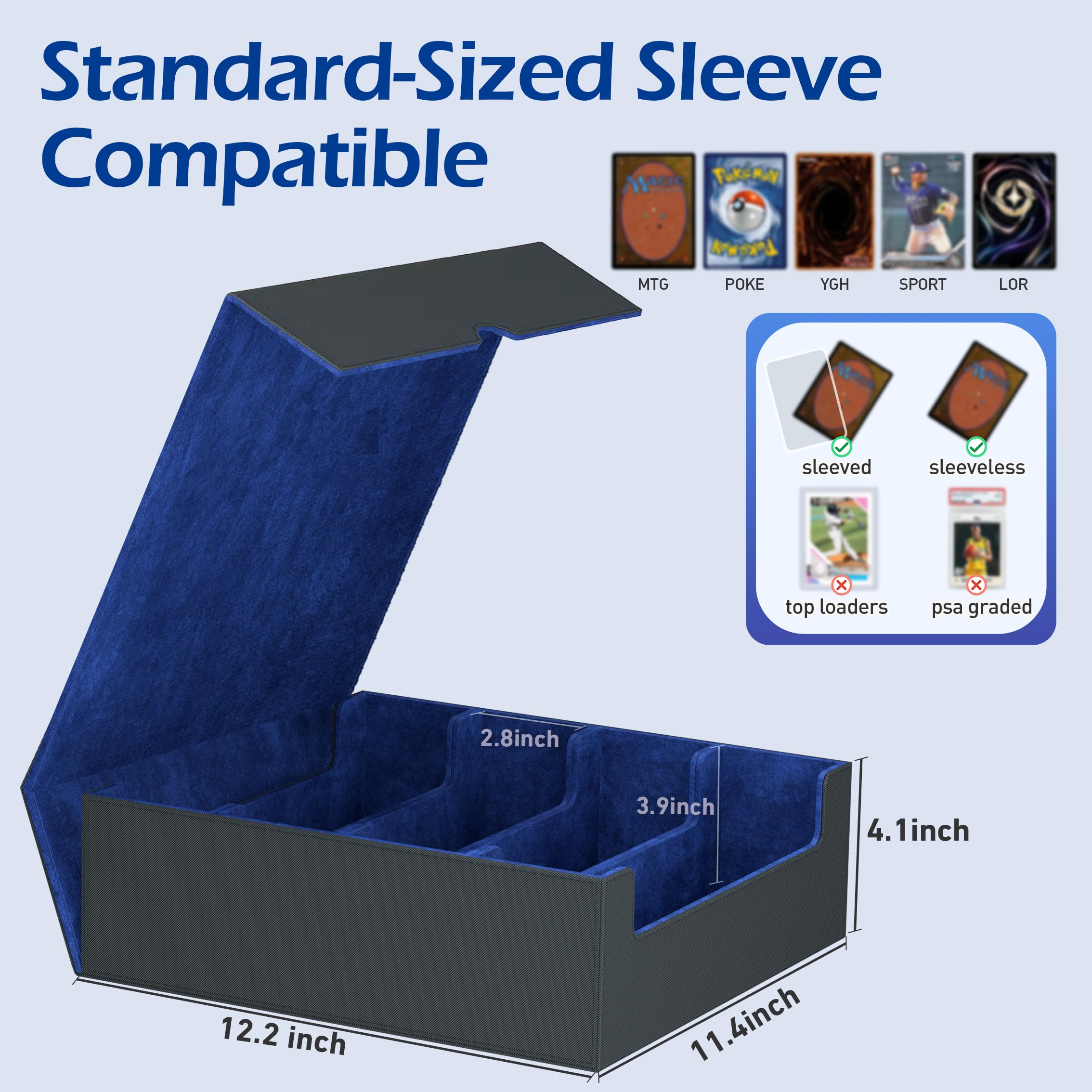 Caja de almacenamiento de 4 filas con 50 fundas y 24 divisores, funda apta para cartas de juego Mtg Tcg Magic Commander, caja de mazo para cartas deportivas de béisbol