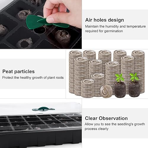 Miniatura 3 de Hahood Paquete de 4 bandejas de germinación de 24 celdas con cúpula de humedad y base, kit de cultivo de plantas, incluye pellets de turba,