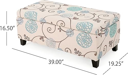 Miniatura 7 de Christopher Knight Home Breanna - Otomana de almacenamiento de tela floral blanco y azul