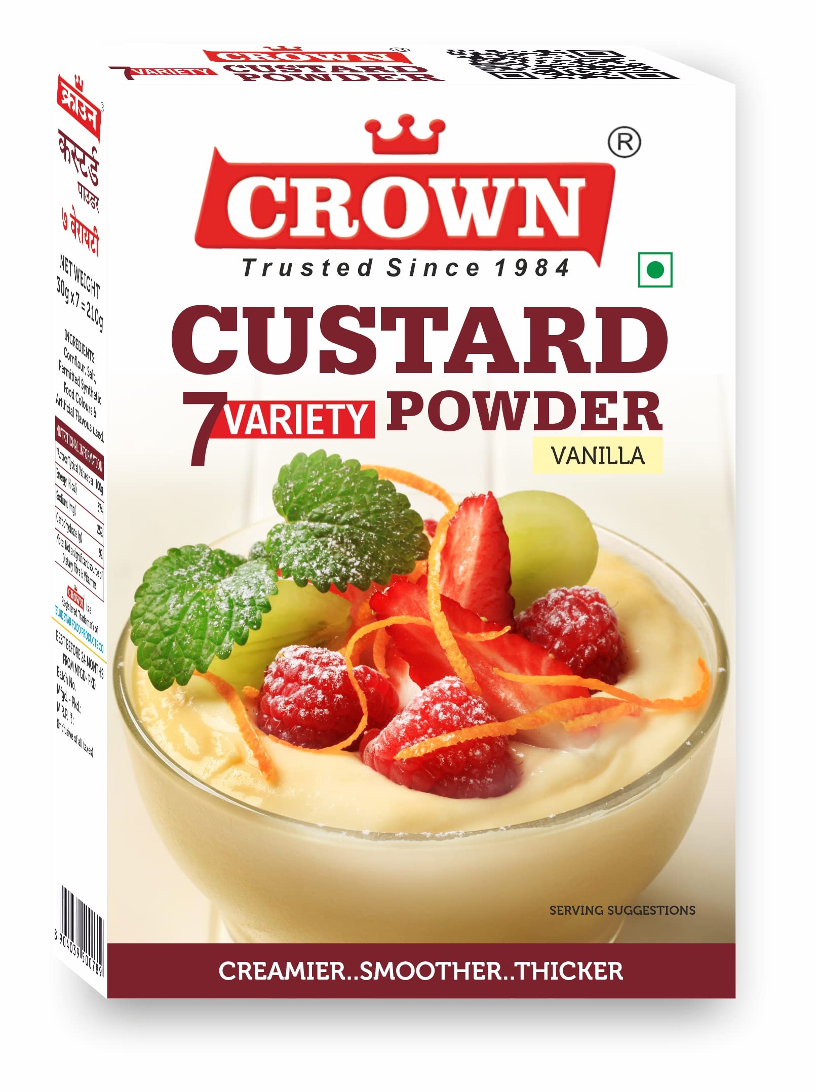 Crown 7 Variety / Flavors Custard Powder 210G C X 2Pcs(30G X 7 Sachets Of Flavors -Vanilla ,Kesar Elaichi,Strawberry,Mango,Pista,Pineapple,Chocolate)X 2 Pieces-image-47