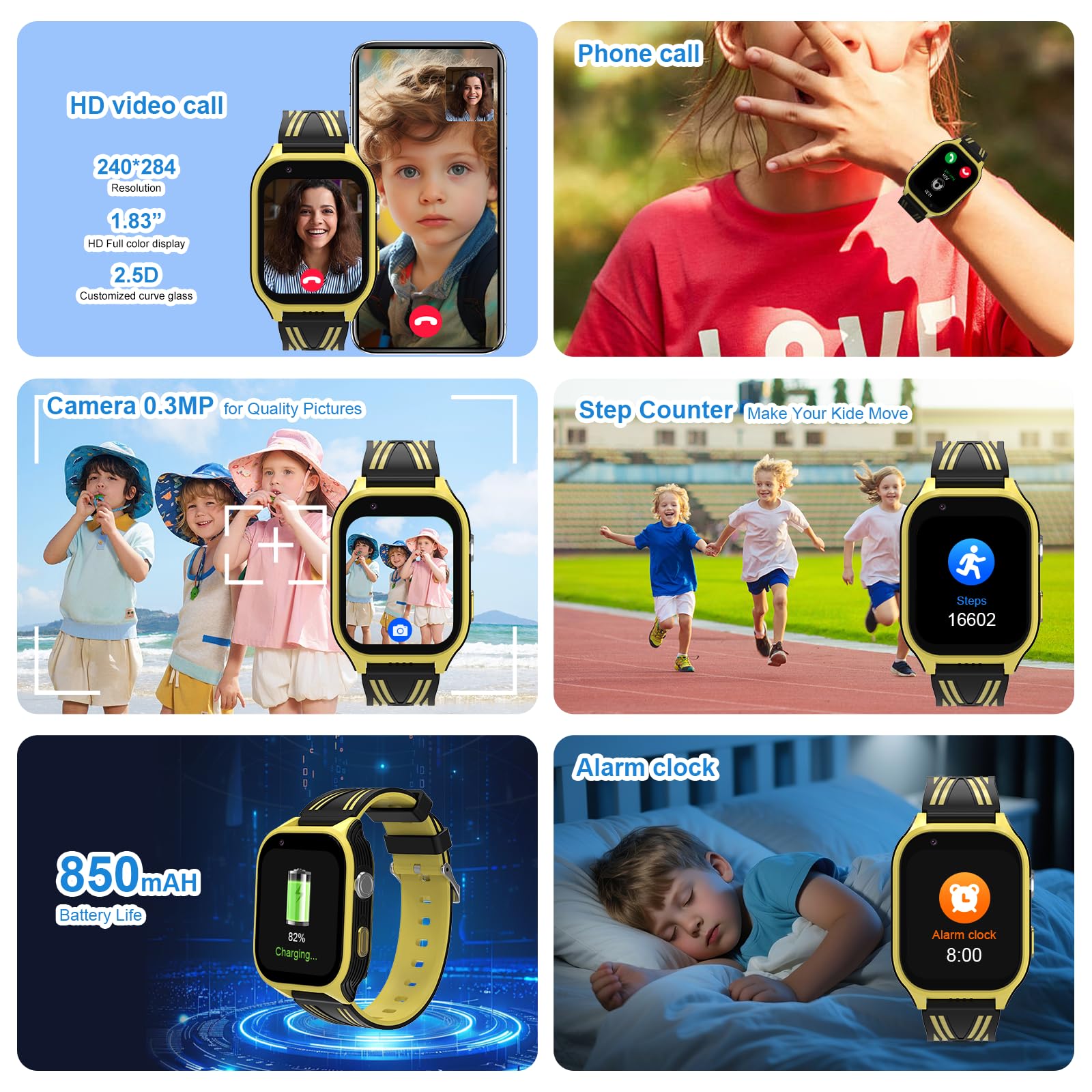 Reloj inteligente 4G para niños – Reloj inteligente para niños y niñas, reloj inteligente WhtasApp Bluetooth videollamada SOS alarma de chat de voz, podómetro, cámara de música, seguimiento en tiempo