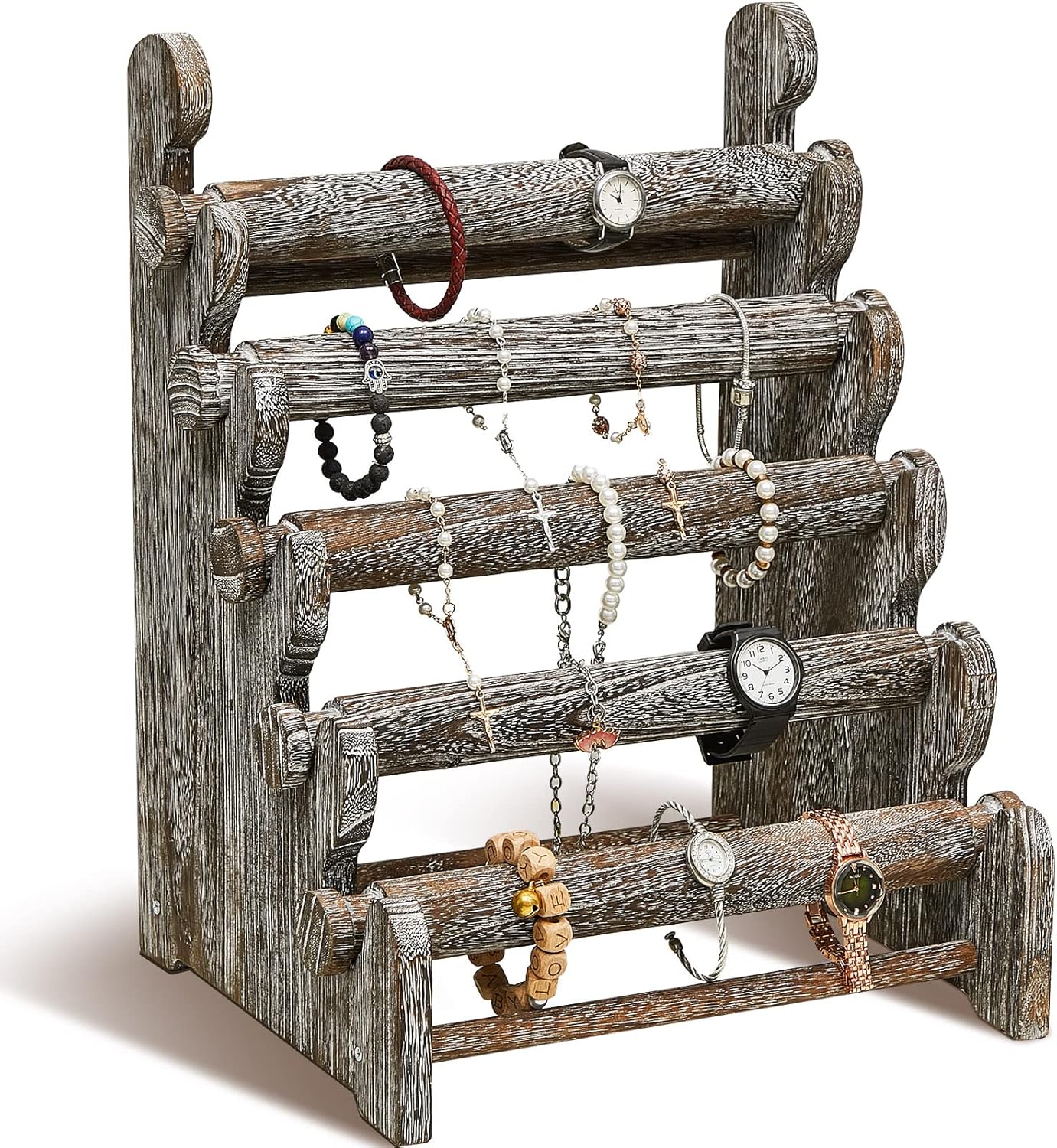 Marsui Wooden Bracelet Holder 5 Tier Bracelet Display Stand Jewelry Organizer Bangle Watch Jewelry Display Storage for Selling Showcase Store Home Scrunchie